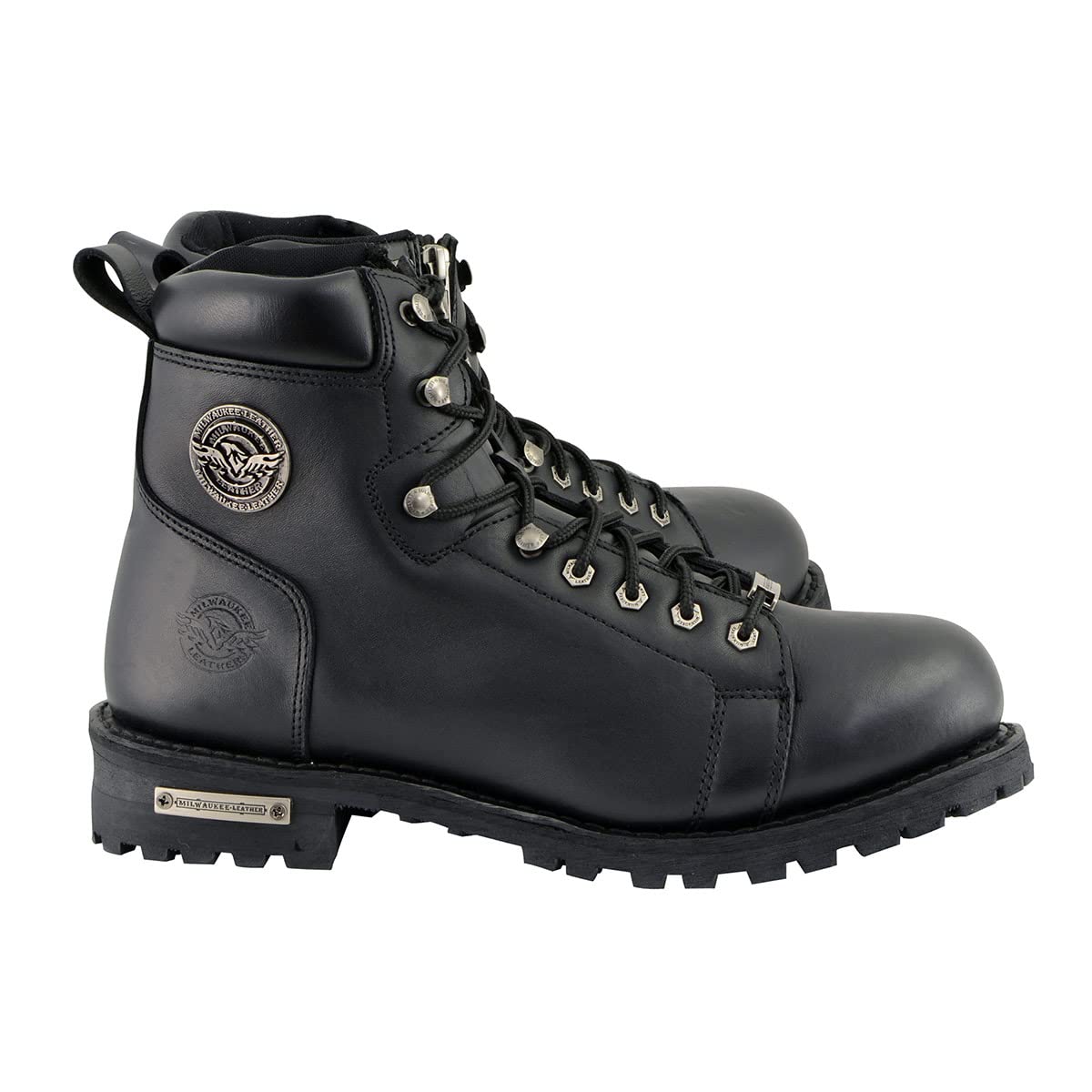 Milwaukee Leather Men's Black Leather Motorcycle Boots - Lace-Up & Side Zipper for Riding Comfort (MBM100-8) | Durable Biker Footwear for Cruising, Touring & Daily Commute
