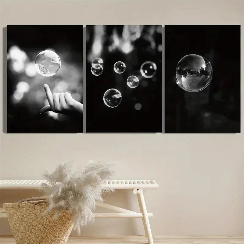 3-Piece Abstract Bubble Black and White Metal Wall Art - Ready to Hang Modern Home Decor for Living Room, Bedroom & Office