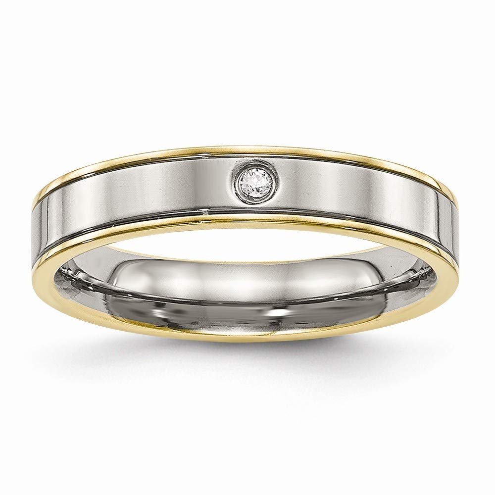 4mm Titanium Engravable Polished Yellow IP Grooved Comfort Back CZ Cubic Zirconia Simulated Diamond Ring for Women - Size 6-12 - Perfect for Anniversary, Engagement, Wedding & Everyday Elegance