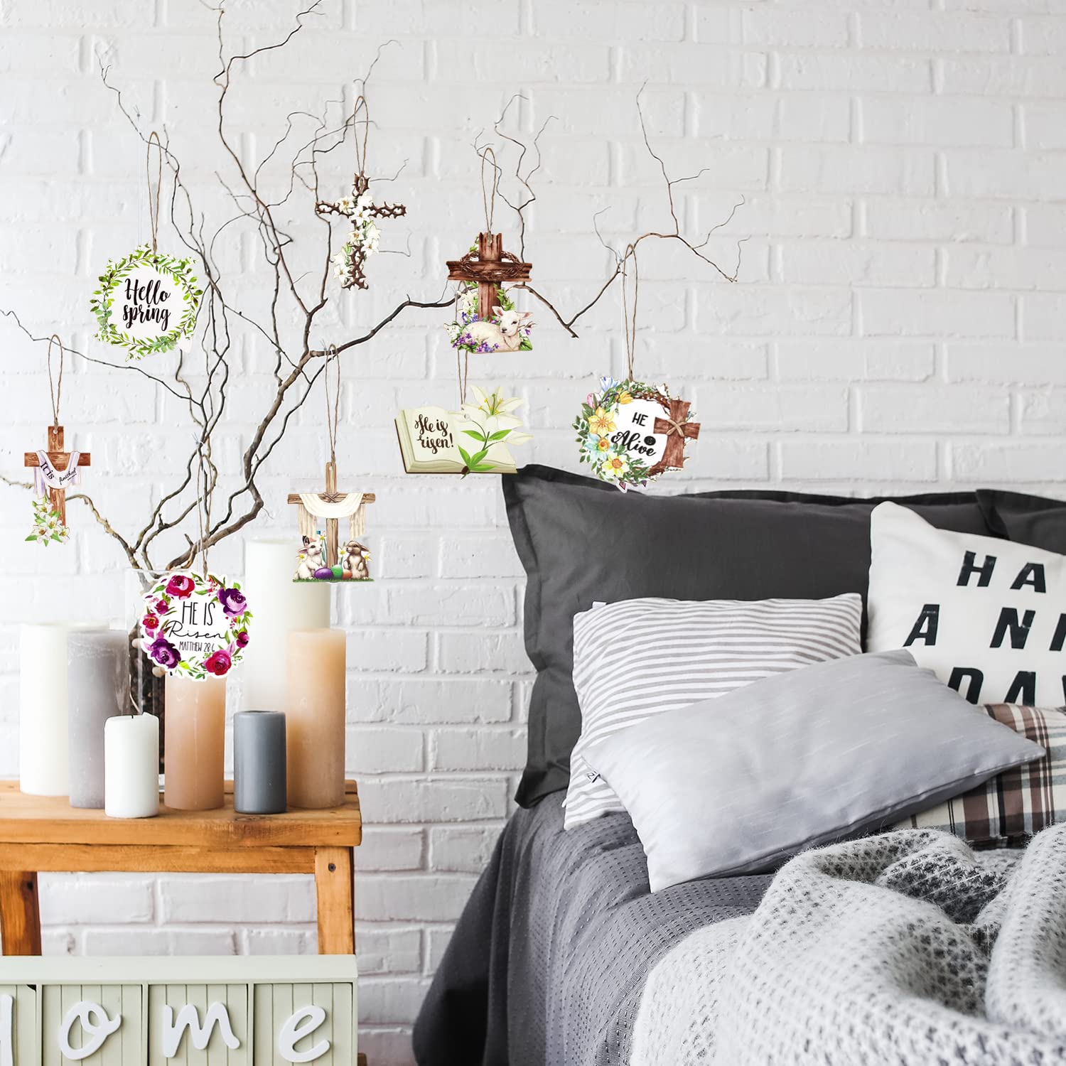 24-Piece Happy Easter Wooden Hanging Signs - Religious Cross Ornaments with 