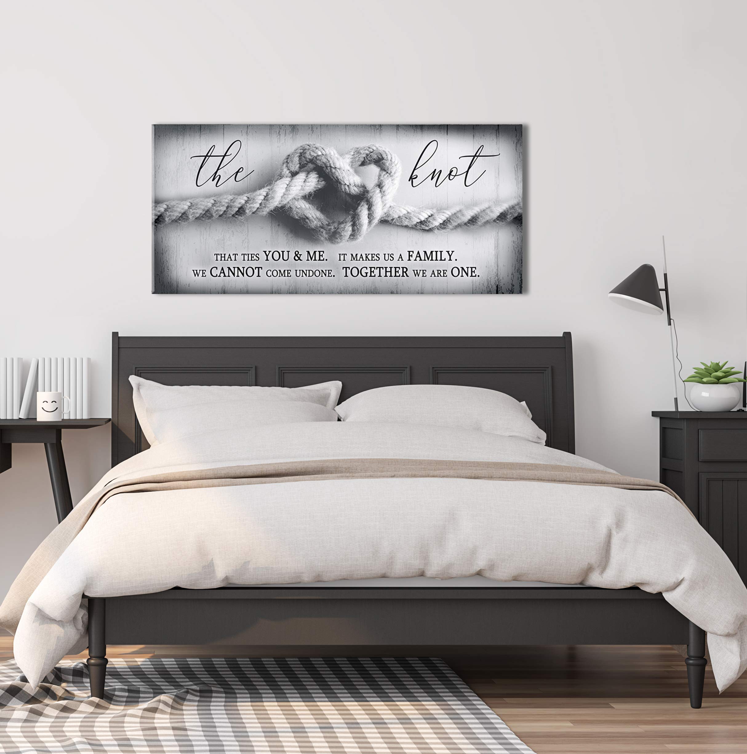 Romantic The Knot Wall Art for Couples - Grey Framed Love Sign, Large 60x27 Inch Over the Bed Decor, Perfect for Master Bedroom & Wedding Gift
