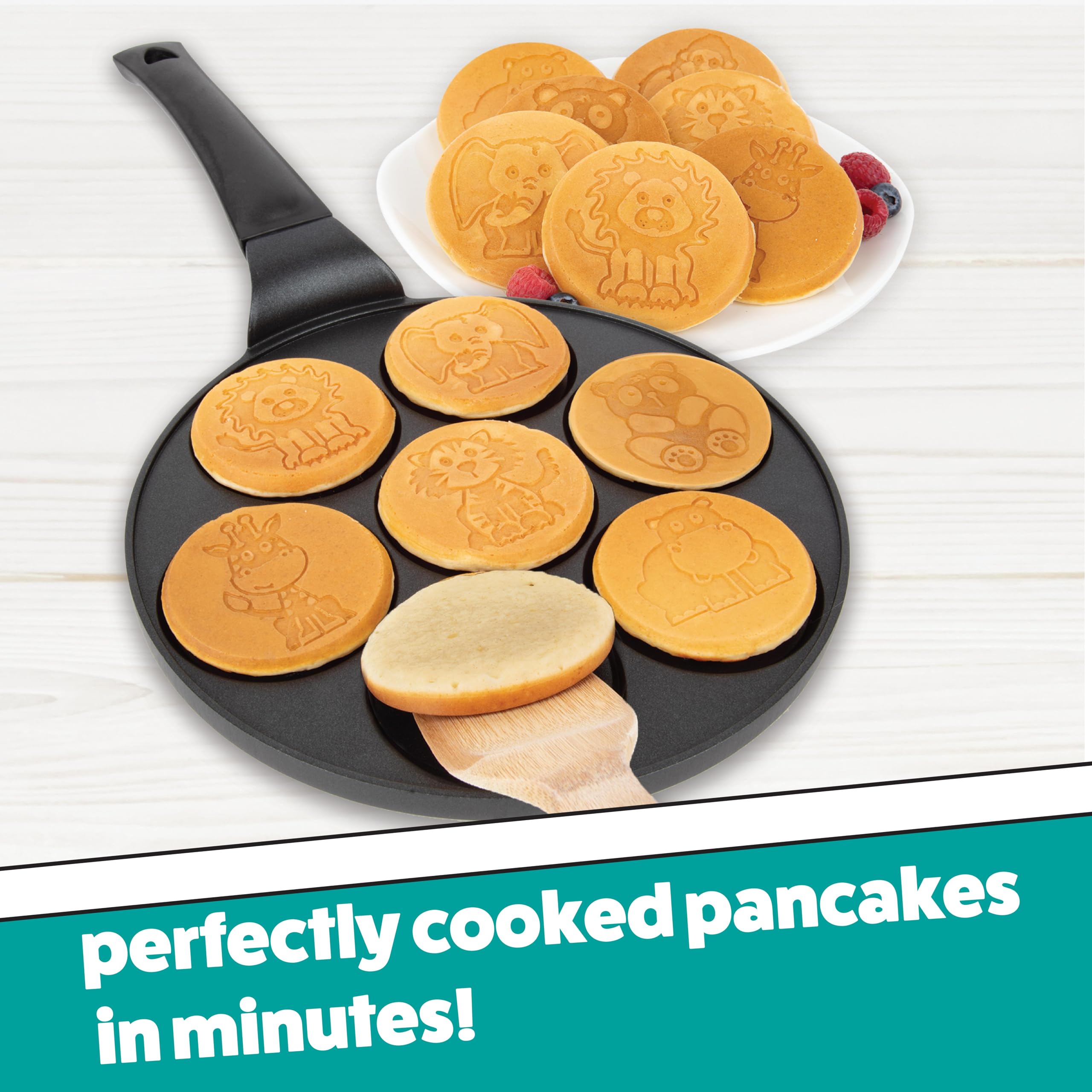 Nonstick Animal Mini Pancake Pan - Make 7 Zoo Animal Pancakes (Elephant, Giraffe & More) | Fun Breakfast Griddle for Kids, Easy to Clean | Perfect for Family Breakfast, Birthday Parties & Holiday Gifts