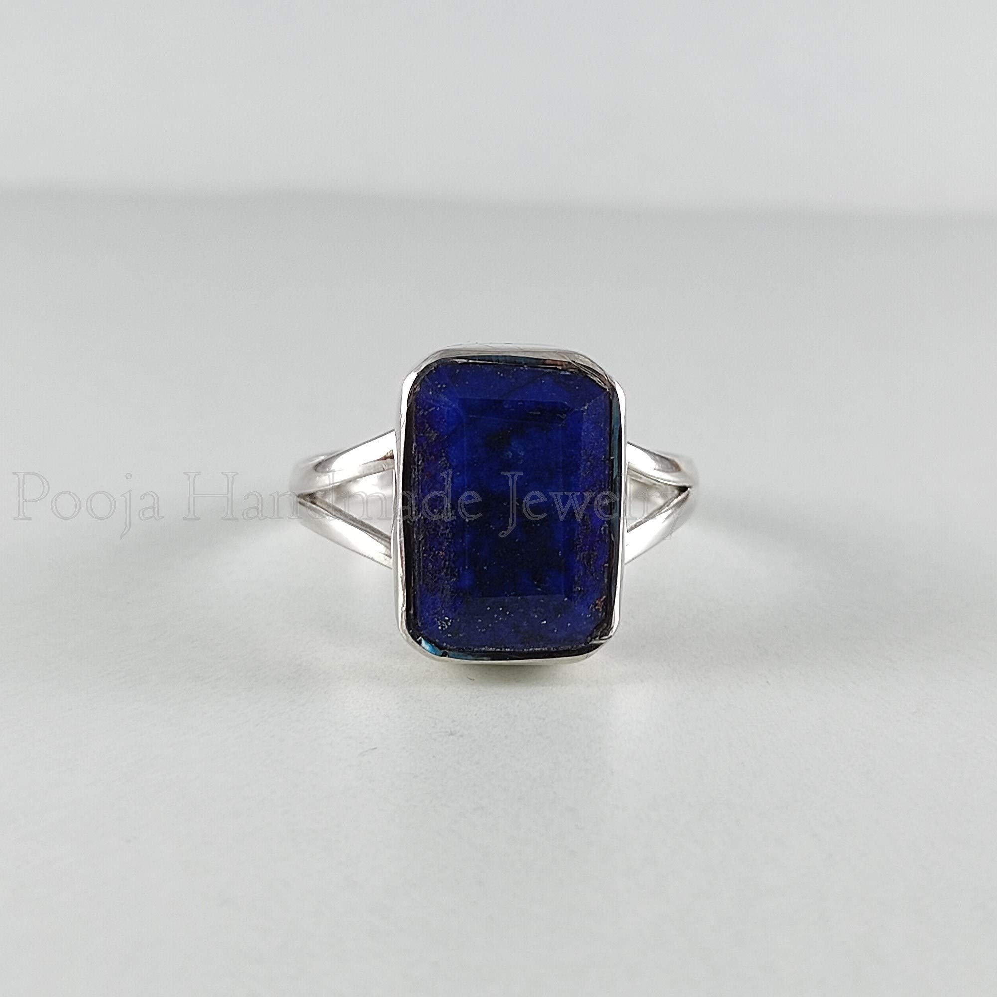 Natural Lapis Lazuli Ring - Solid 925 Sterling Silver Octagon Gemstone Ring, Handmade Boho Dainty Jewelry | Unisex Promise Ring, Birthday Gift for Her | Perfect for Spiritual Healing, Meditation & Boho Fashion
