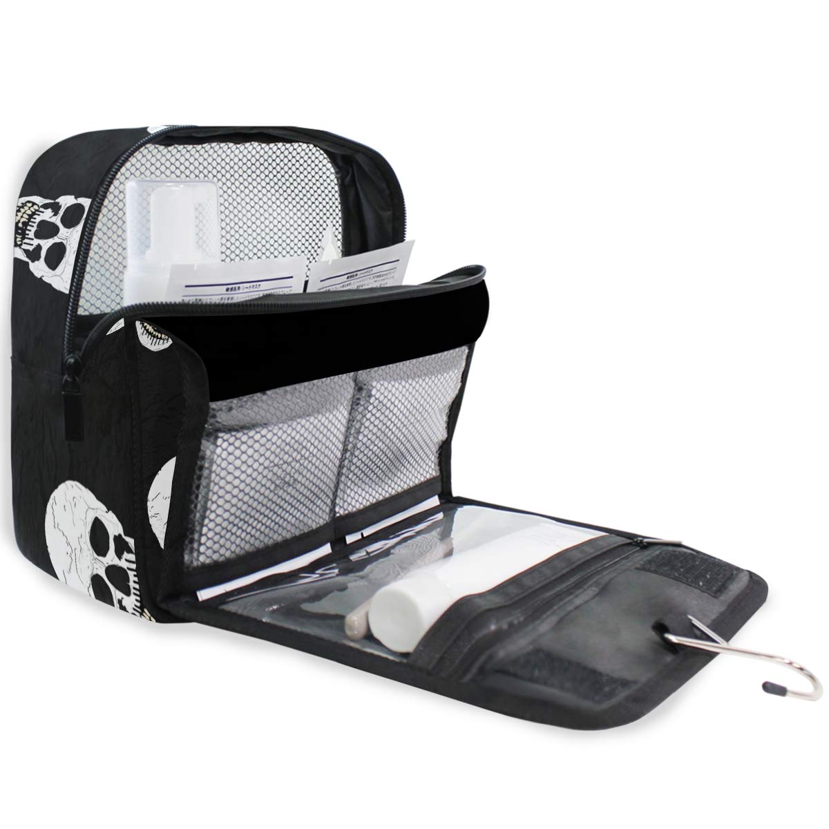 MOYYO Halloween Human Skull Travel Hanging Toiletry Bag - Large Capacity Cosmetic Organizer for Makeup, Toiletries & Accessories - Perfect for Women, Men & Girls Traveling, Camping & Gym Use