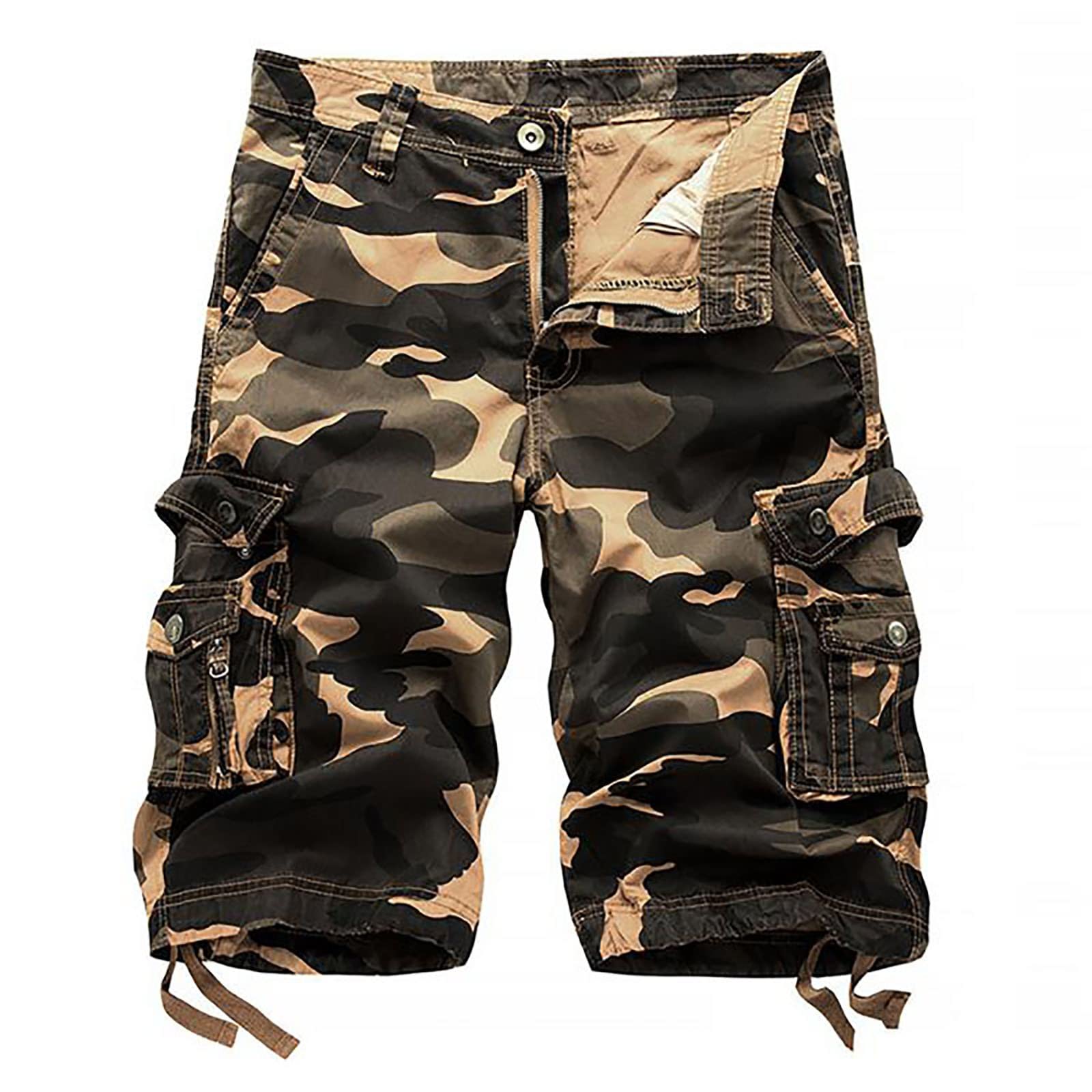 Men's Cargo Shorts Military Camo - Tactical Multi-Pocket Knee Length Outdoor Shorts for Hiking, Camping & Casual Wear