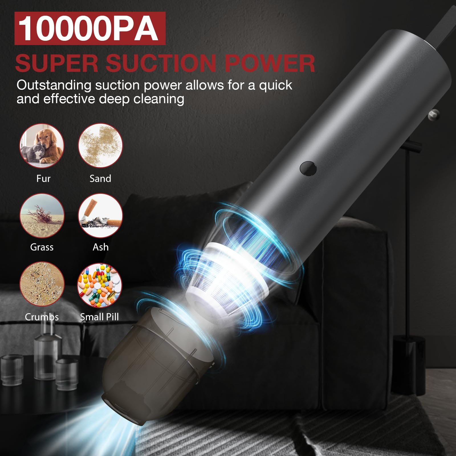 NEXPOW 10000PA High Power Handheld Car Vacuum Cleaner with Detachable Power Bank - Cordless Portable Vacuum with USB Charging for Car, Home & Office - Perfect for Quick Car Cleaning, Pet Hair Removal & Small Space Maintenance