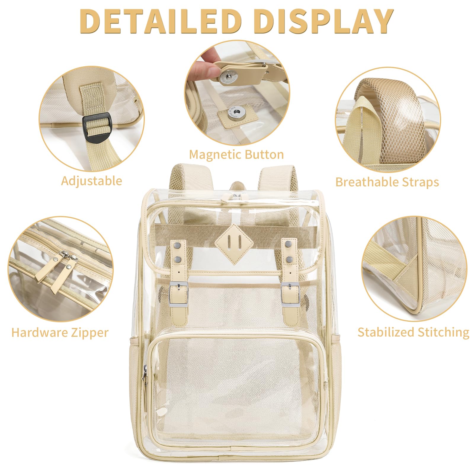 Clear PVC Backpack for Women - Large Capacity, Durable for College & Travel