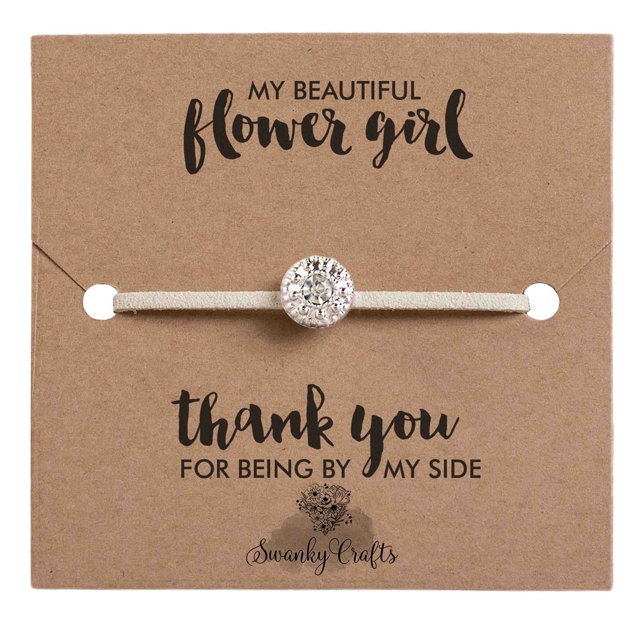 Flower Girl Bracelet Gift Set - Ivory with Thank You Card for Weddings