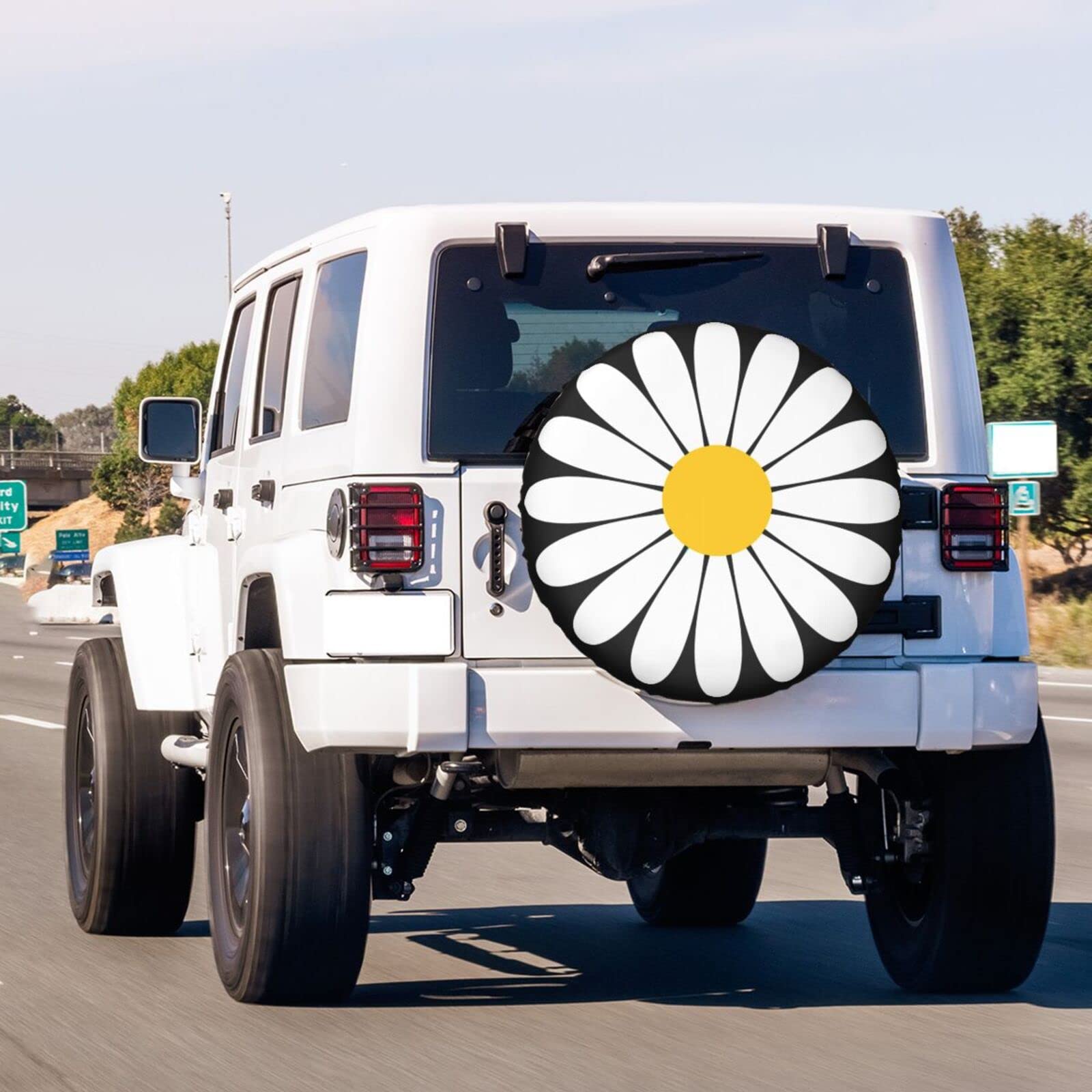 **Foruidea Daisy Flower Spare Tire Cover - Dust-Proof Wheel Cover for 16 Inch Tires - Fits Trailer, RV, SUV & More - Perfect for Outdoor Travel & Camping**