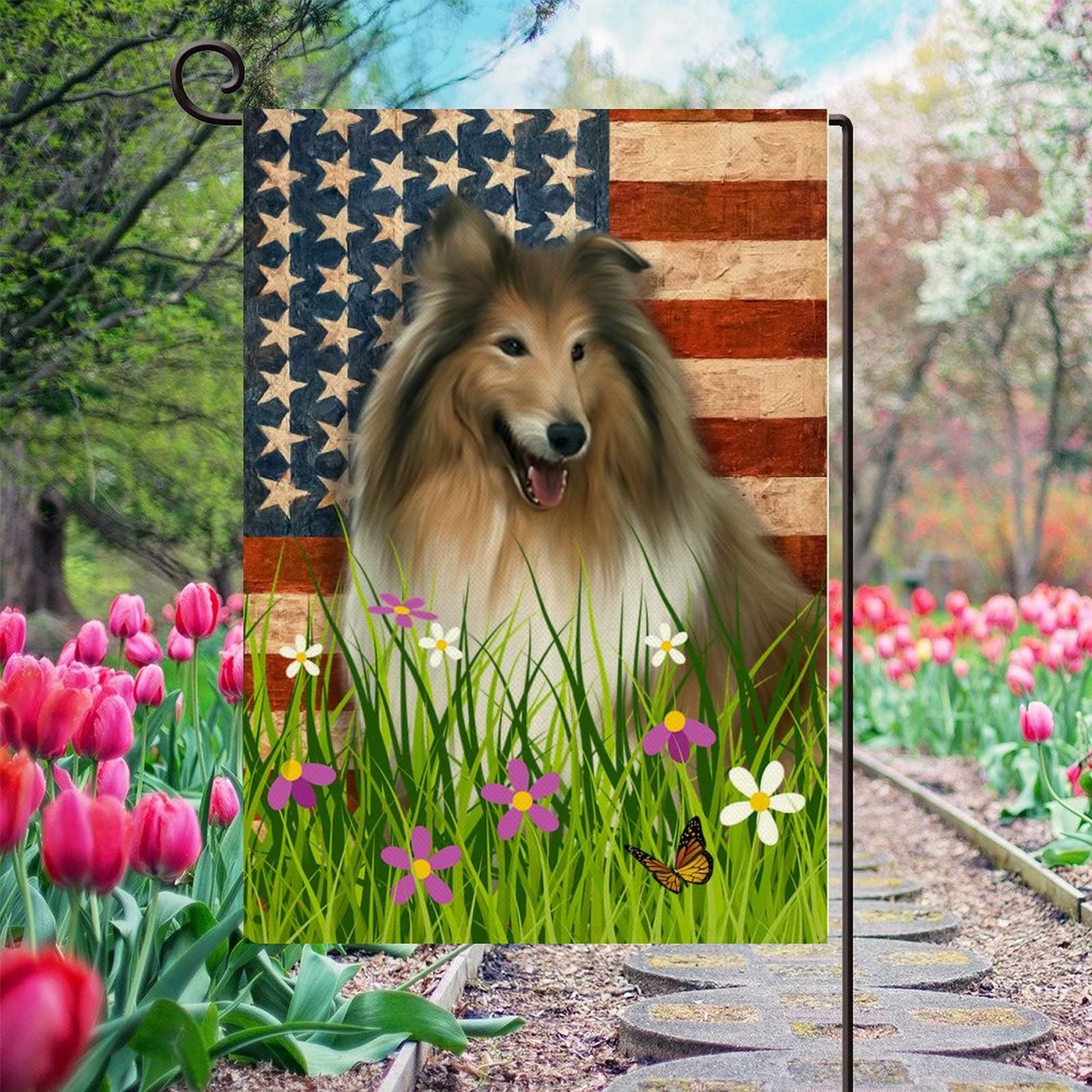 Double-Sided American Flag with Afghan Hound - 12.5x18.5 Inch Burlap Welcome Garden Flag for Yard, Farmhouse & Seasonal Outdoor Decor | Perfect for Holidays, Patriotic Events & Dog Lover Gifts