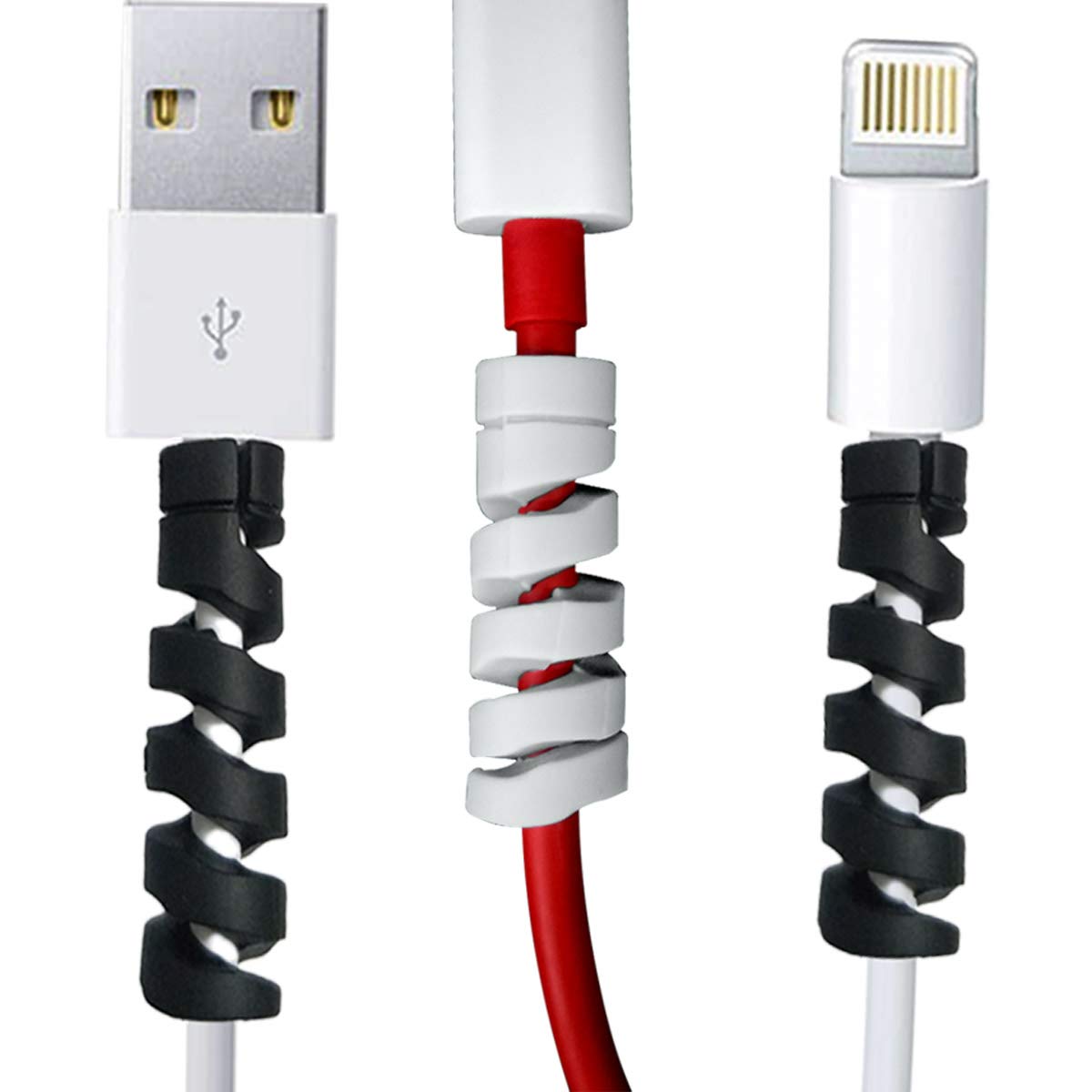 12-Pack Charger Cable Protectors - Universal USB & Headphone Cord Saver for iPhone, Android, Samsung (6 Grey + 6 Black) - Prevent Fraying & Extend Cable Life for Home, Office & Travel Use