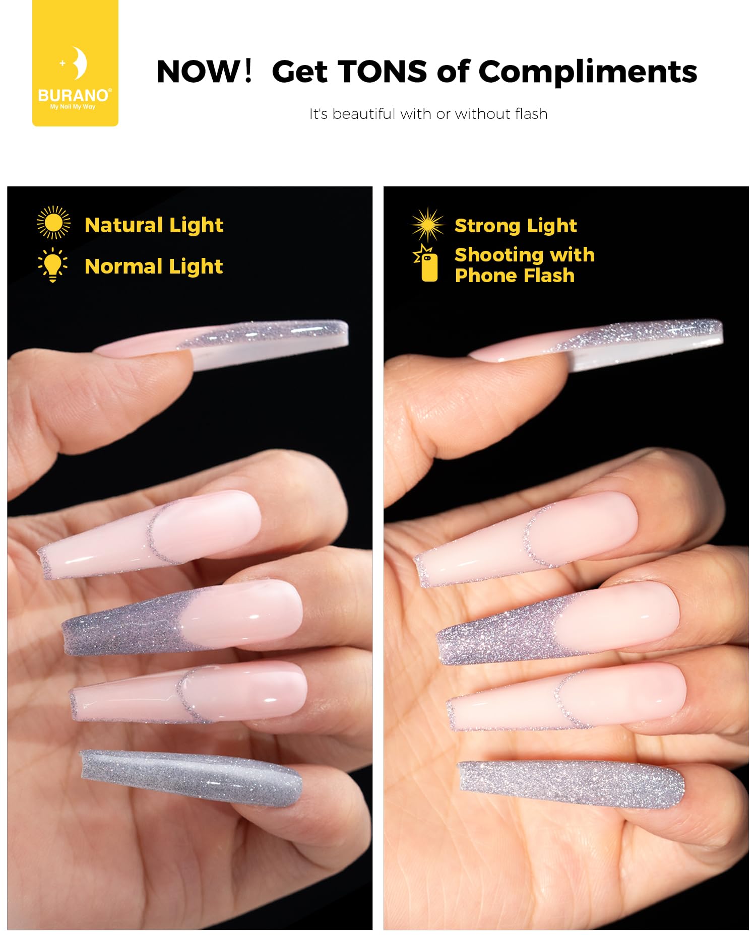 BURANO Holographic Gel Nail Polish - Reflective Glitter Nail Art Liner with Thin Brush, Chrome Gel Polish for Nail Designs (8ml, Curing Required) - Perfect for Salon, Home Manicures & Special Occasions