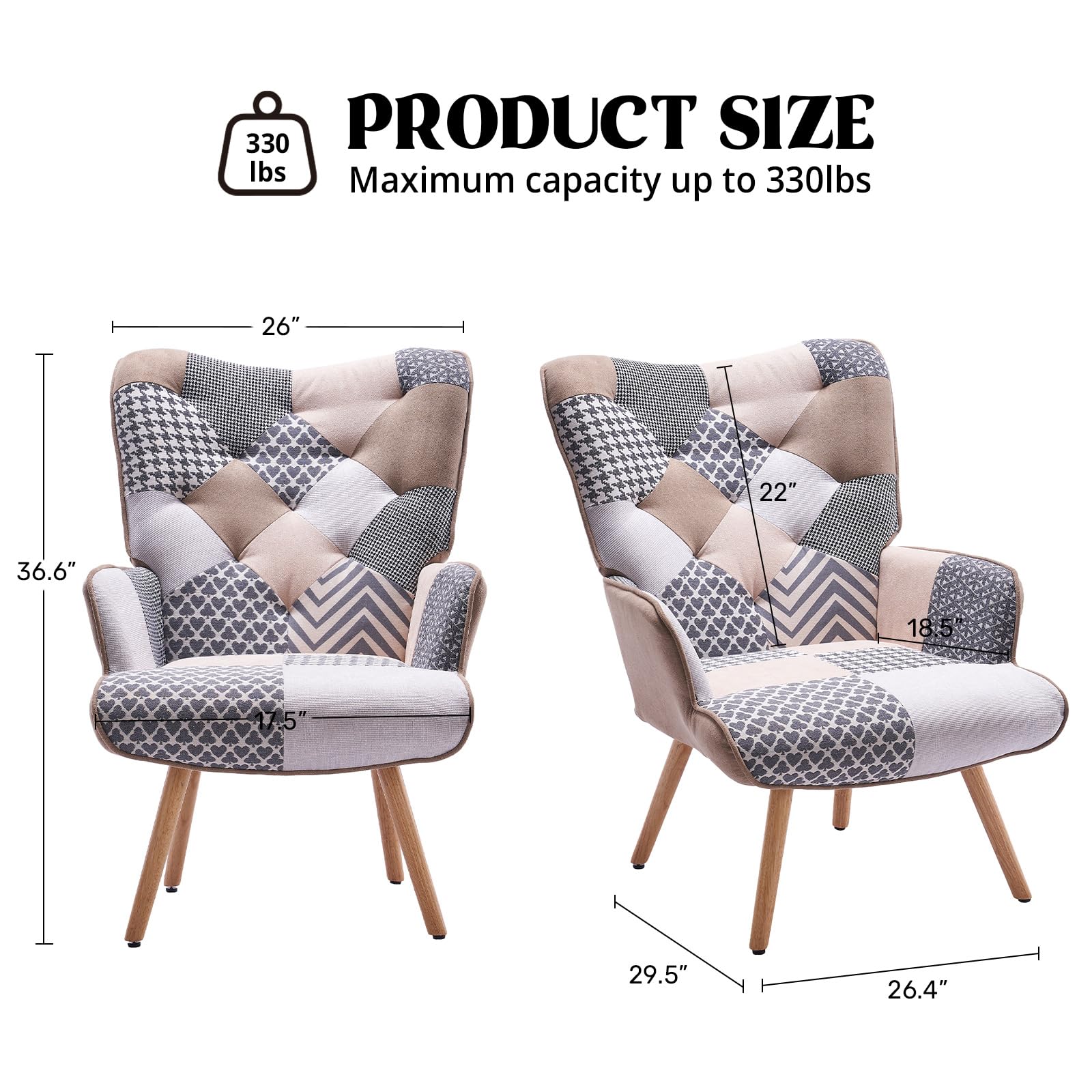 Joysoul Modern High Back Accent Chair - Grey Plaid Upholstered Armchair for Living Room, Bedroom & Waiting Room - Perfect for Reading, Relaxing & Home Decor