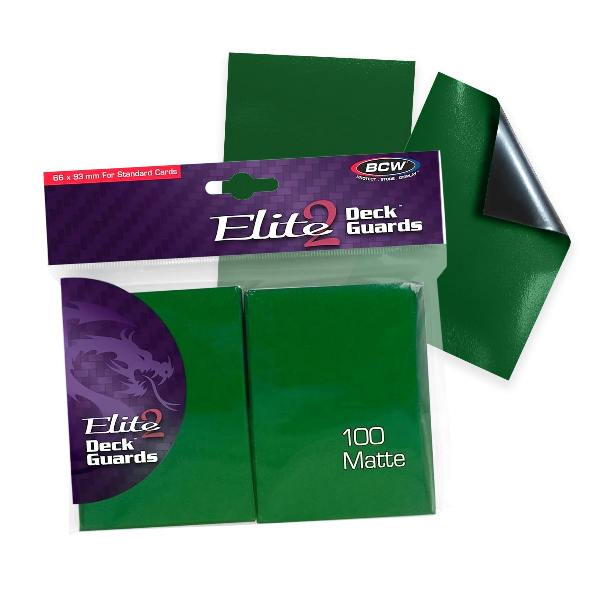 BCW Elite2 Matte Card Sleeves 100 Pack - Green Anti-Glare Protection for Trading Cards | Textured Back Design | Fits Standard 2.5