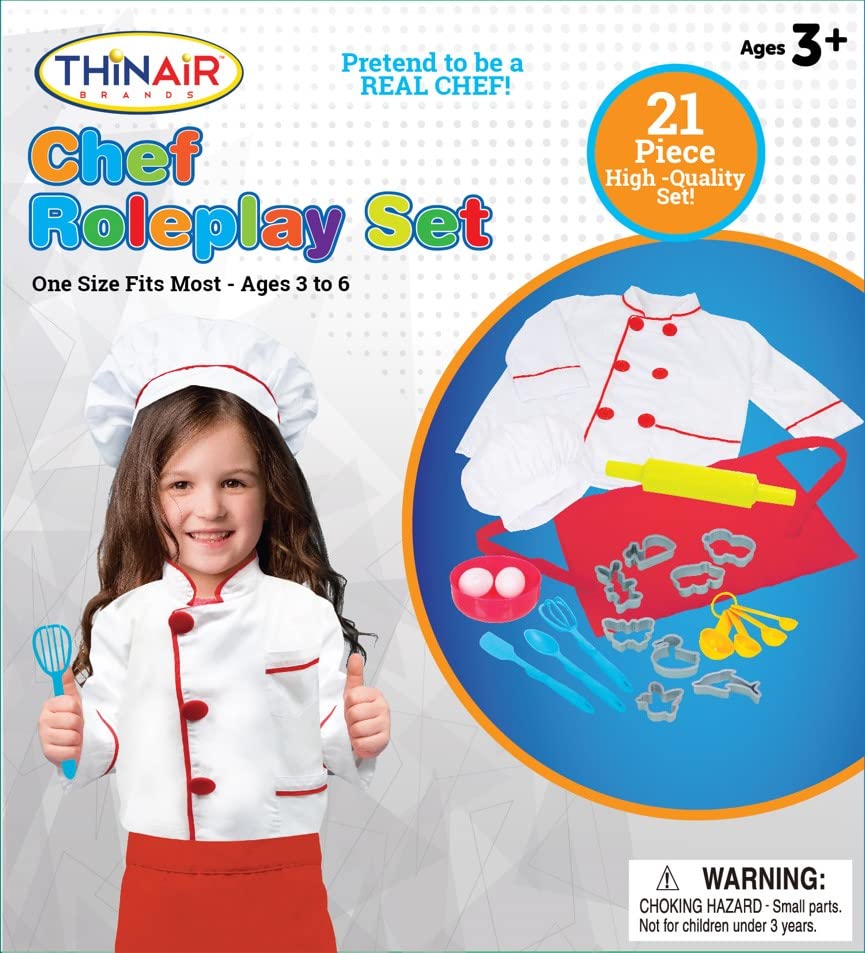 Dr. STEM Toys Chef Costume for Kids Ages 3-6 | 21-Piece Pretend Play Set with Chef Jacket, Hat, Apron, Cooking Utensils & Accessories | Perfect for Role Play, Birthday Gifts & STEM Learning Activities