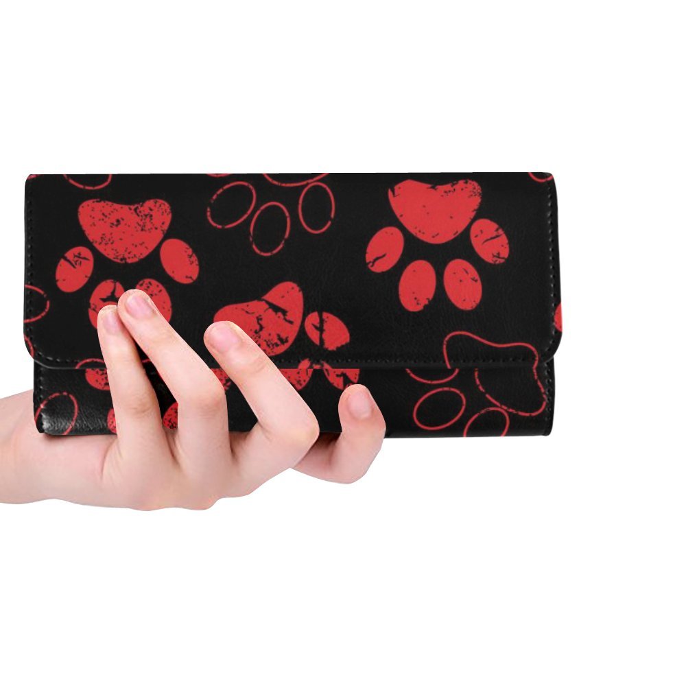 Stylish Women's Graphic Trifold Wallet - Bright Colorful Animal Dog Bone Paws Print Designer Wallet for Everyday Use, Travel & Gift Giving