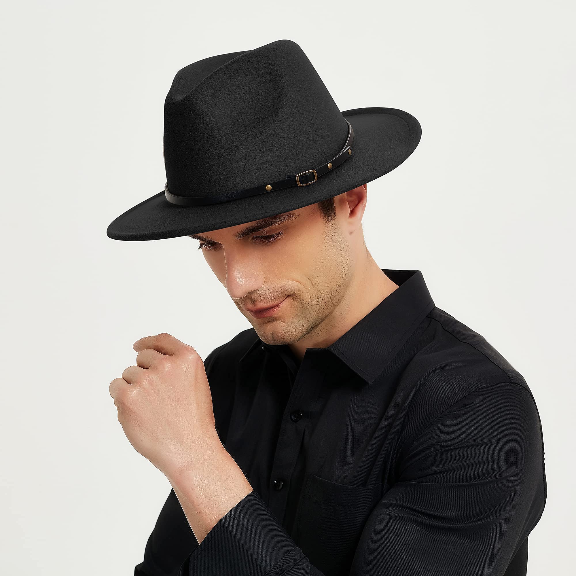 SAJUZEN Wide Brim Fedora Hat for Women & Men - Stylish Felt Hat with Adjustable Belt Buckle - Perfect for Outdoor, Party, and Casual Wear
