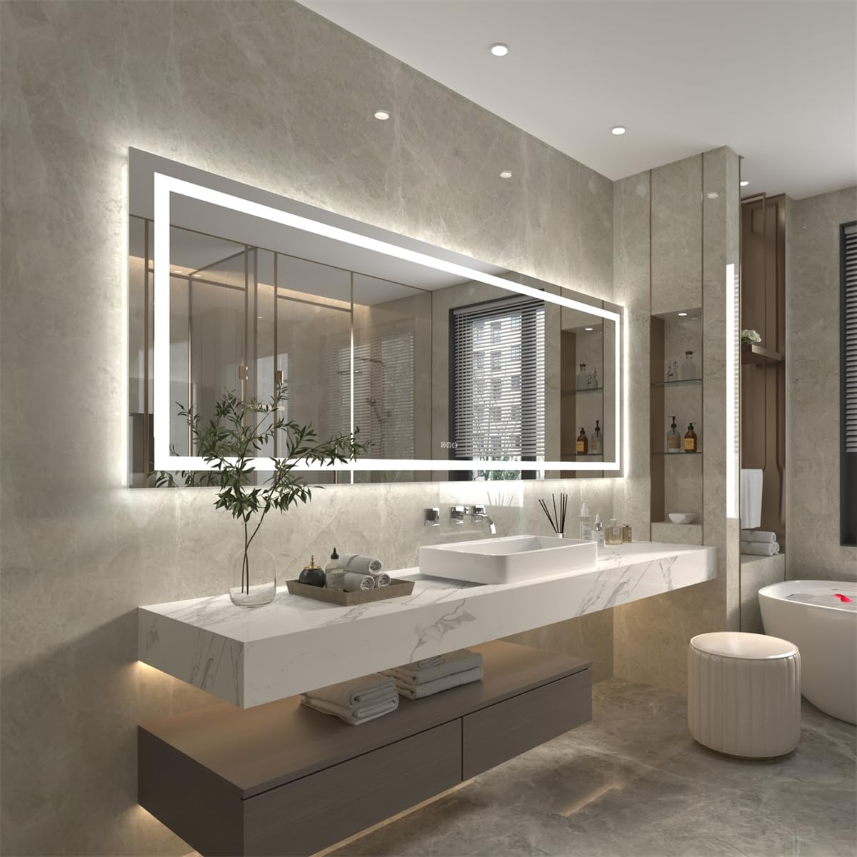 ExBrite 96x36 Inches LED Bathroom Mirror with Anti-Fog & Dimmable Light - Wall Mounted Vanity Mirror with Dual Lighting Modes, Tempered Glass - Perfect for Modern Bathrooms, Dressing Rooms & Makeup Areas