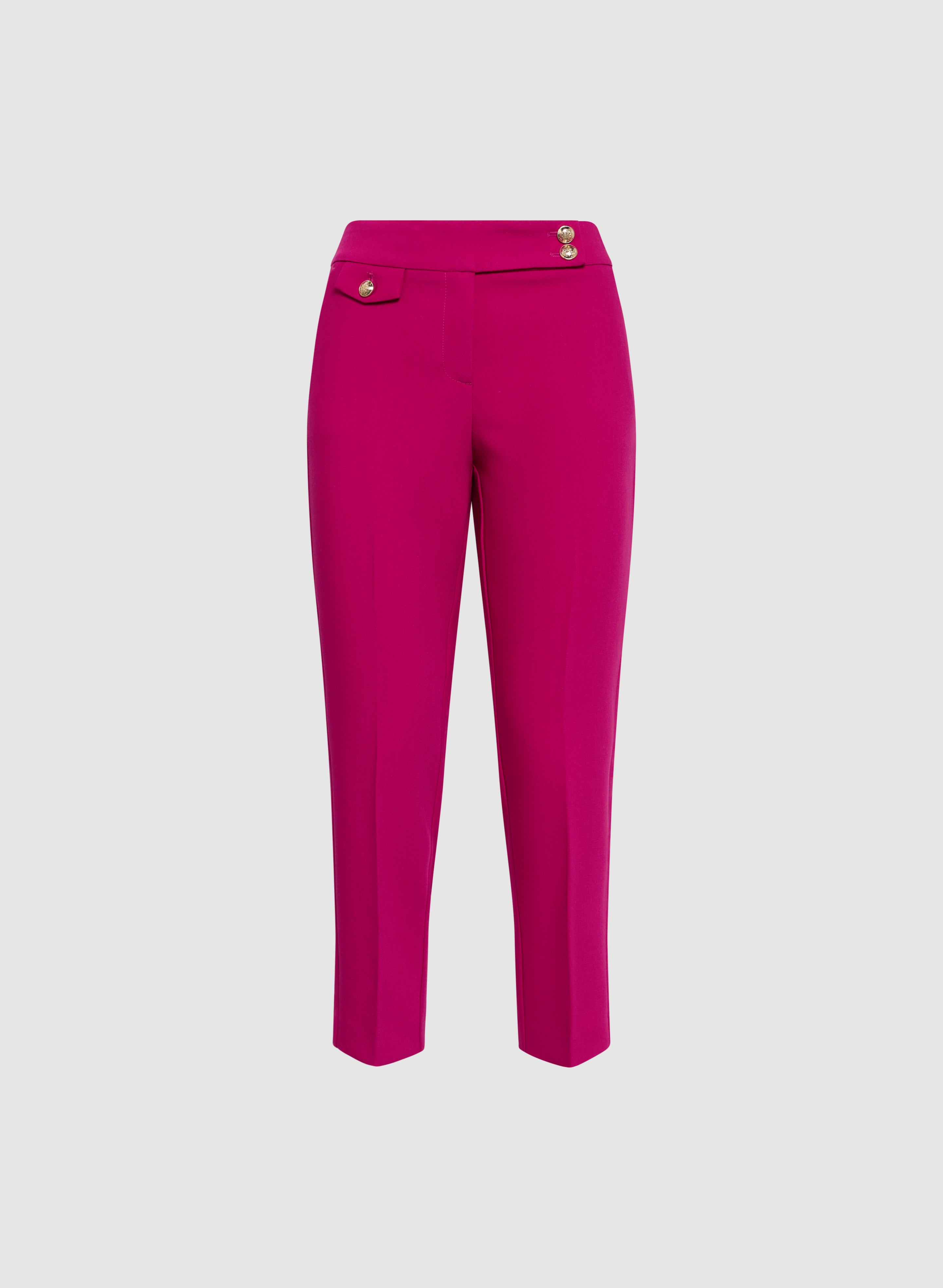 Emma Embossed Button Slim Leg Pants for Women - High Waisted Stretch Office Pants, Business Casual Work Trousers for Professional & Everyday Wear