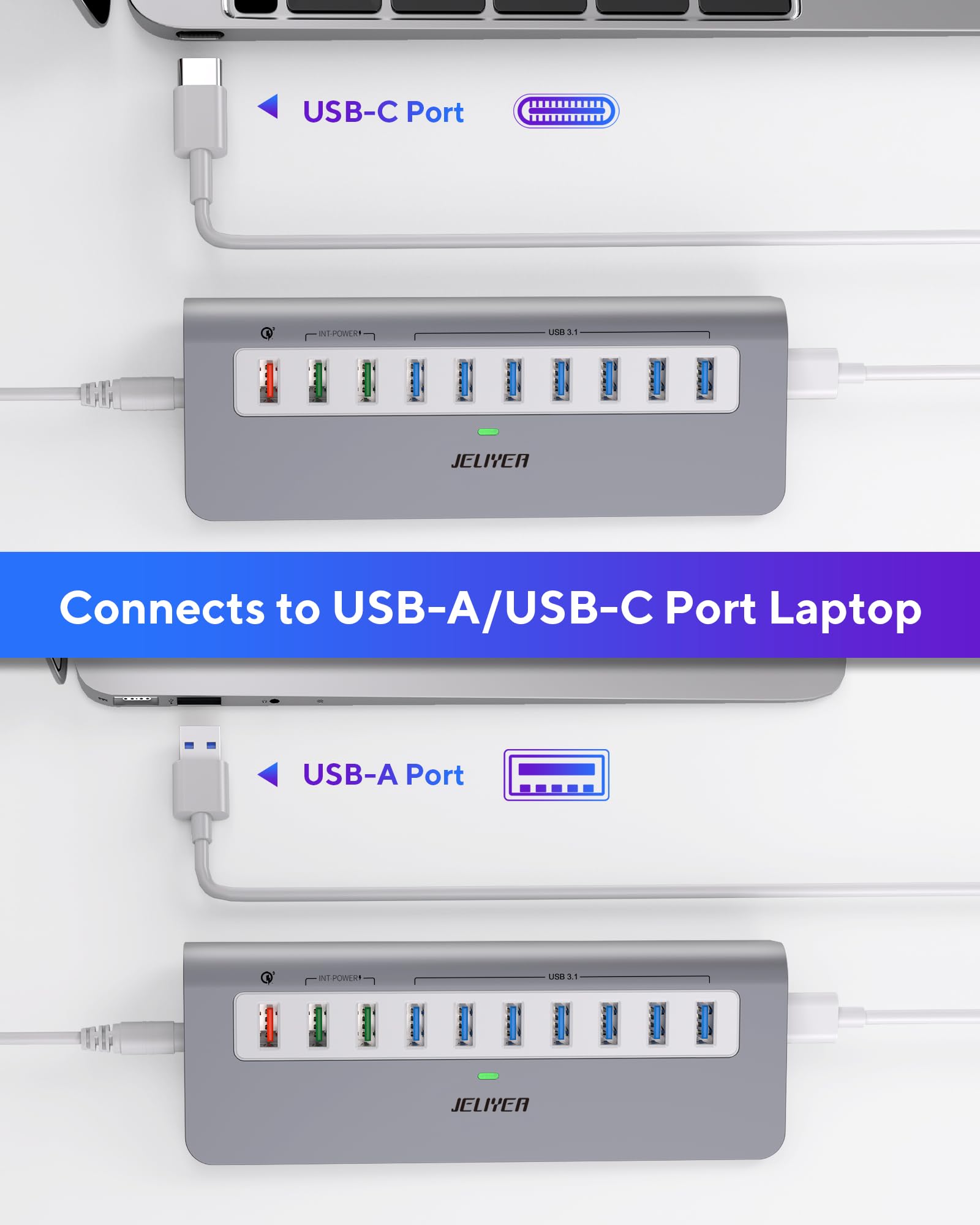 10-Port USB C Hub 10Gbps with Fast Charging - for Laptop, PC, Gaming Setup