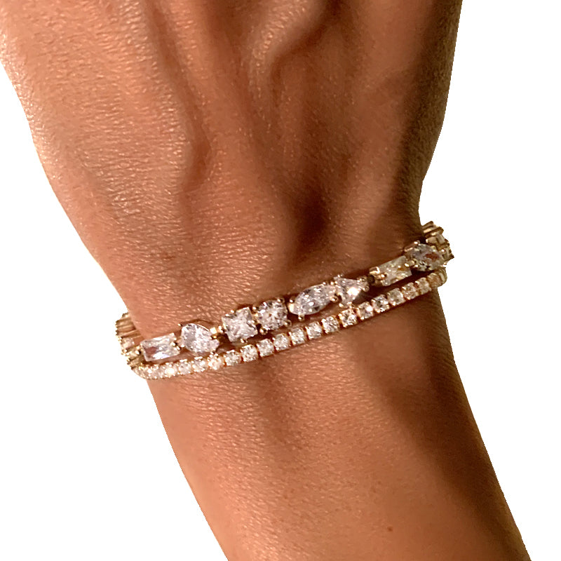 Elegant Tomo Tennis Bracelet for Women - 14K Gold Plated Cubic Zirconia Tennis Bracelet - Perfect for Weddings, Parties & Everyday Wear