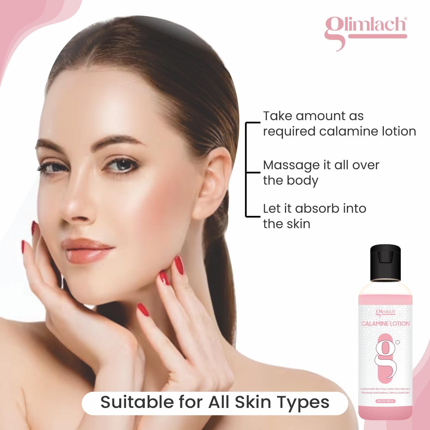 GLIMLACH Calamine Face Lotion for Oily & Combination Skin - Oil Control & Balance - 100ml - Gentle Daily Moisturizer for Acne-Prone & Sensitive Skin - Perfect for Day & Night Skincare Routine
