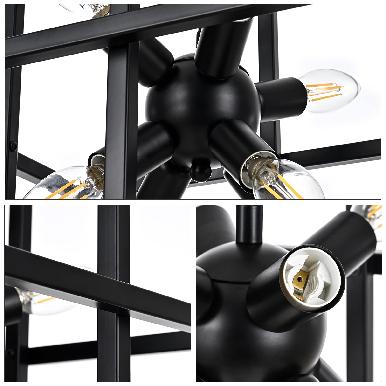Modern Small Black Metal Chandelier - 8-Light Geometric Industrial Pendant Lighting Fixture for Kitchen, Dining Room, Foyer & Entryway | Perfect for Farmhouse, Loft & Industrial Style Decor