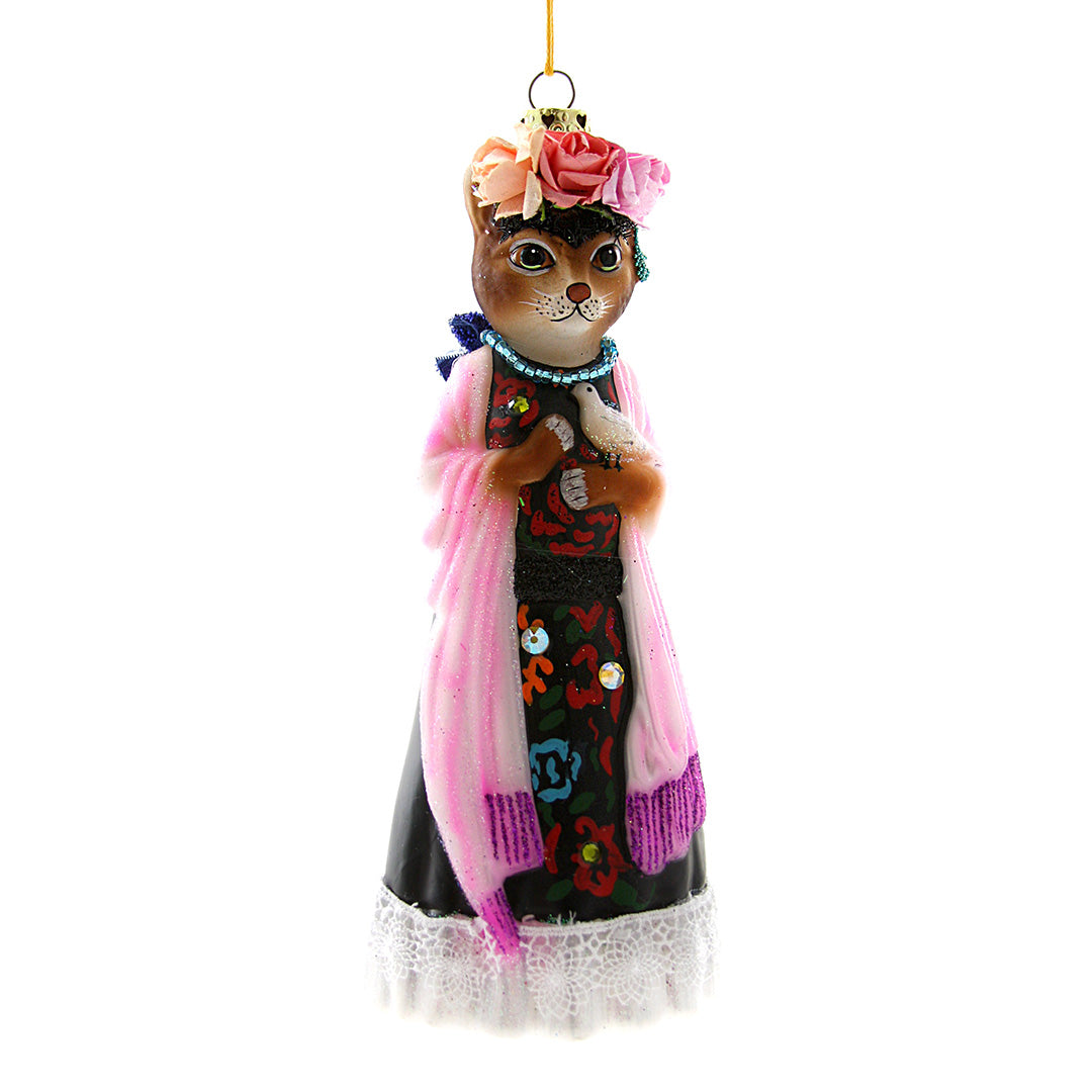 Frida Catlo Ornament - Handmade Ceramic Cat Figurine for Home Decor, Gift & Christmas Tree Decoration | Perfect for Cat Lovers, Housewarming & Holiday Celebrations