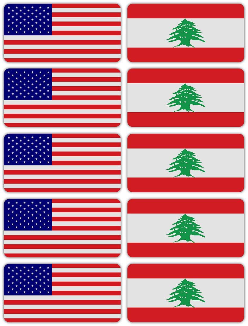 10-Pack 3M Reflective American & Lebanon Flag Stickers - High Visibility Safety Decals for Hard Hats, Helmets, Bikes, Toolboxes & Laptops - Perfect for Night Safety, Work Gear Identification & Patriotic Decor