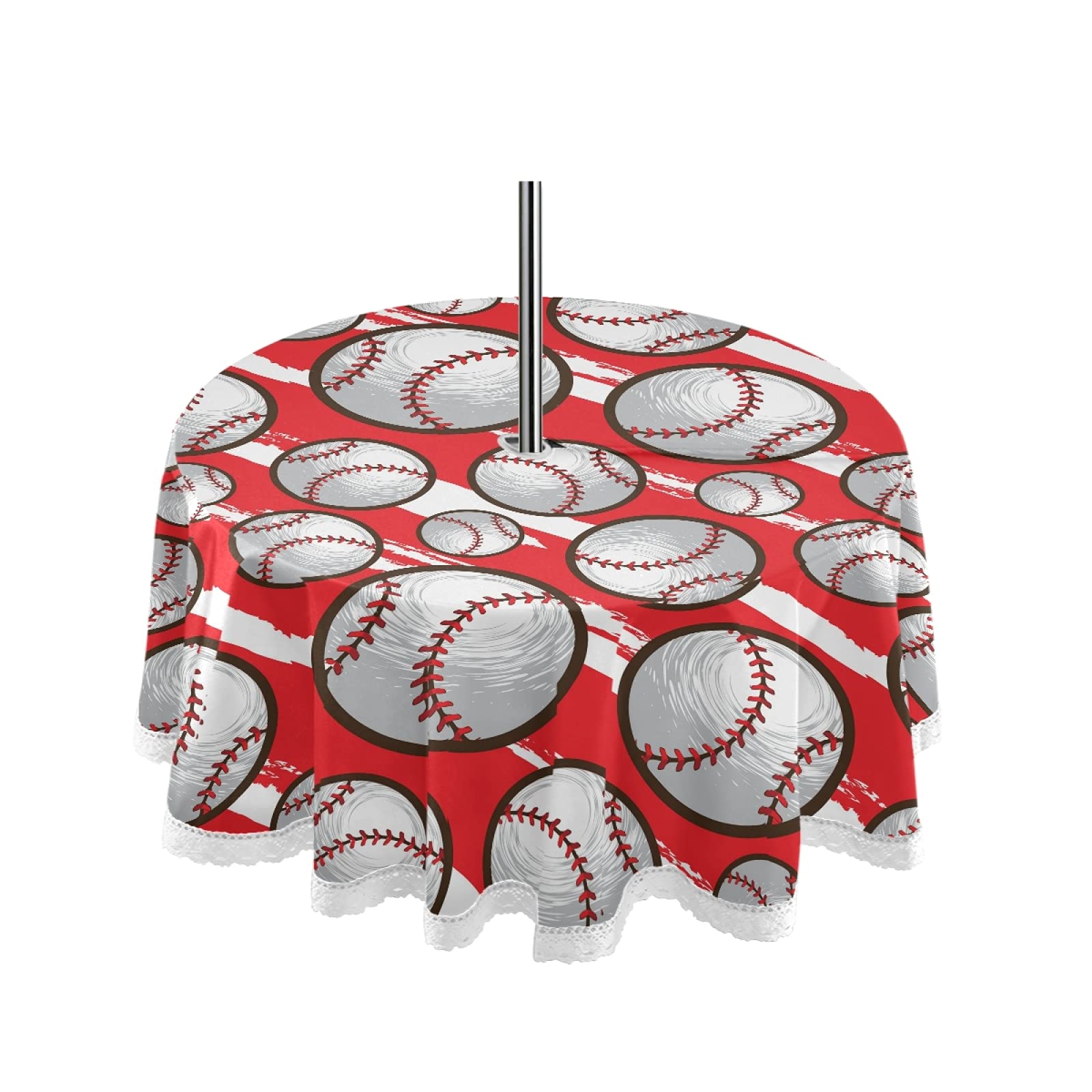Waterproof Baseball Outdoor Tablecloth with Umbrella Hole & Zipper - All-Weather Spring Summer Picnic Table Cover - Machine Washable for Backyard Parties, BBQs, Patio & Garden Decor - Perfect for Outdoor Dining, Camping & Beach Gatherings