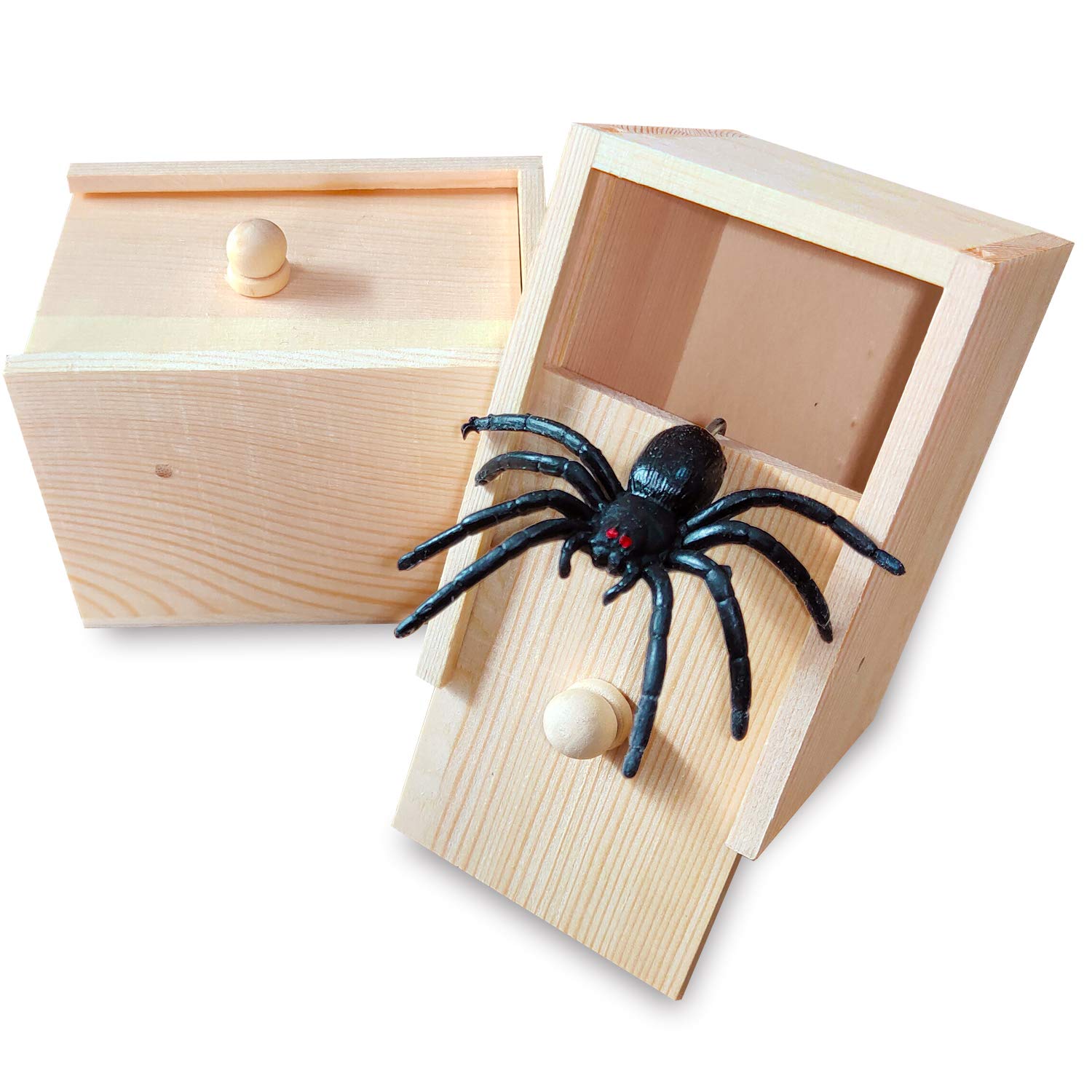 Handmade Wooden Surprise Prank Box with Realistic Rubber Spider - Funny Practical Joke Gift for Friends & Parties - Perfect for Halloween Pranks, Office Gags, and Birthday Surprises
