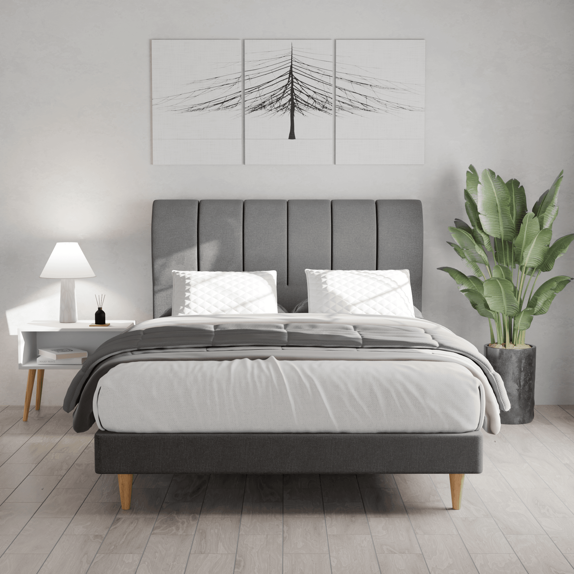 Kazura Queen Bed Frame with Somnuz® Comforto Bamboo Latex Hybrid Mattress - Pocketed Springs for Back Support & Pressure Relief - Perfect for Master Bedroom, Guest Room & Apartment Sleeping