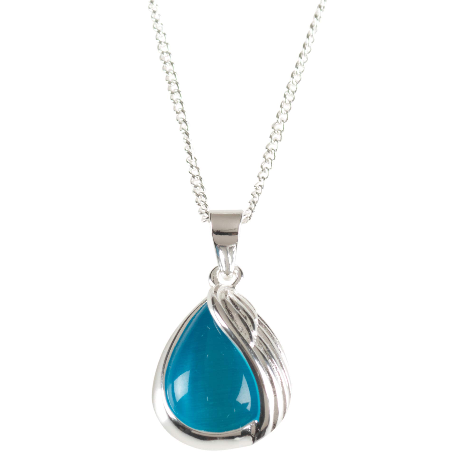 Angel Wing Teardrop Pendant Necklace for Women - 18 Inch Silver Plated Aqua Blue Memorial Jewelry with Gift Box & Sentiment Card | Sympathy Gift, Bereavement Keepsake, Everyday Wear