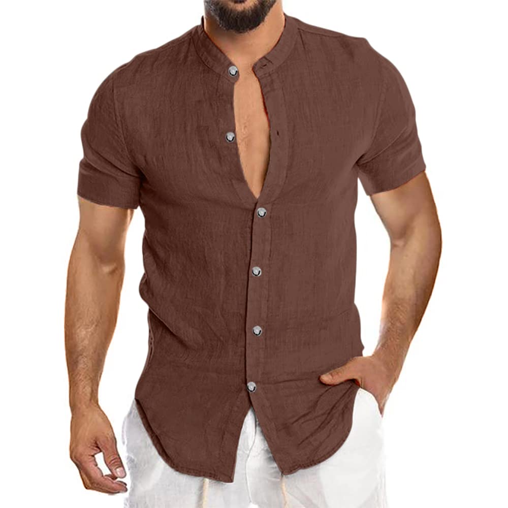 MNCEGEER Men's Cotton Linen Short Sleeve Shirt - Breathable Summer Casual T-Shirt for Beach, Vacation & Outdoor Activities