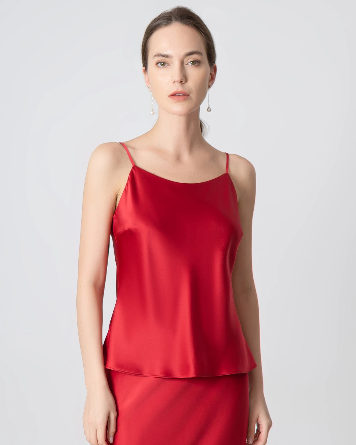 Luxury Round Neck Silk Camisole & Midi Skirt Set - Women's Elegant Satin Pajama Loungewear for Home, Sleep & Special Occasions