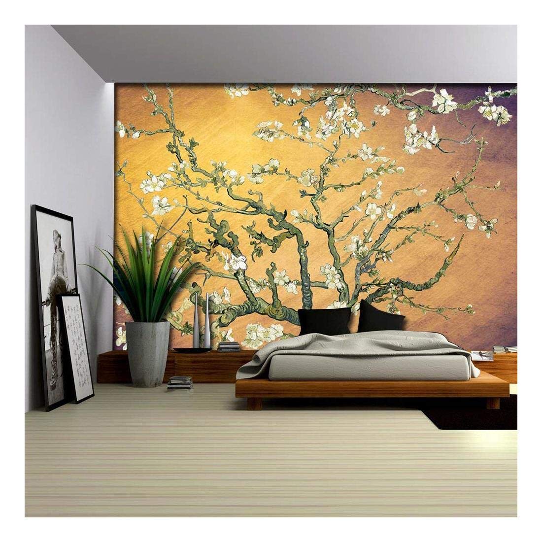 Vincent Van Gogh Almond Blossom Wall Mural - 66x96 Inch Removable Peel & Stick Wallpaper - Yellow & Purple Floral Home Decor for Living Room, Bedroom, Office - Premium Wall26 Art Sticker