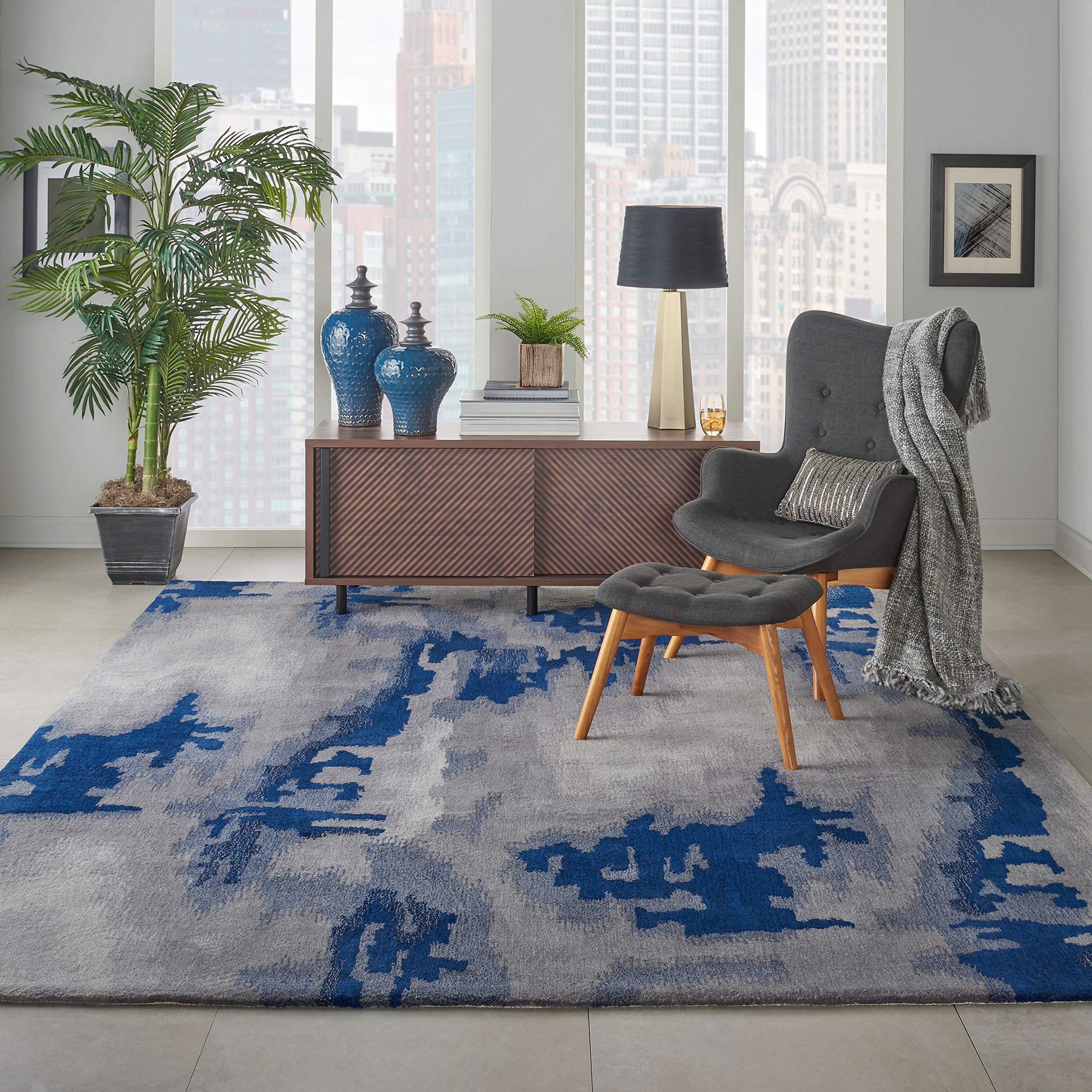 Nourison Symmetry Abstract Grey/Blue 8'6