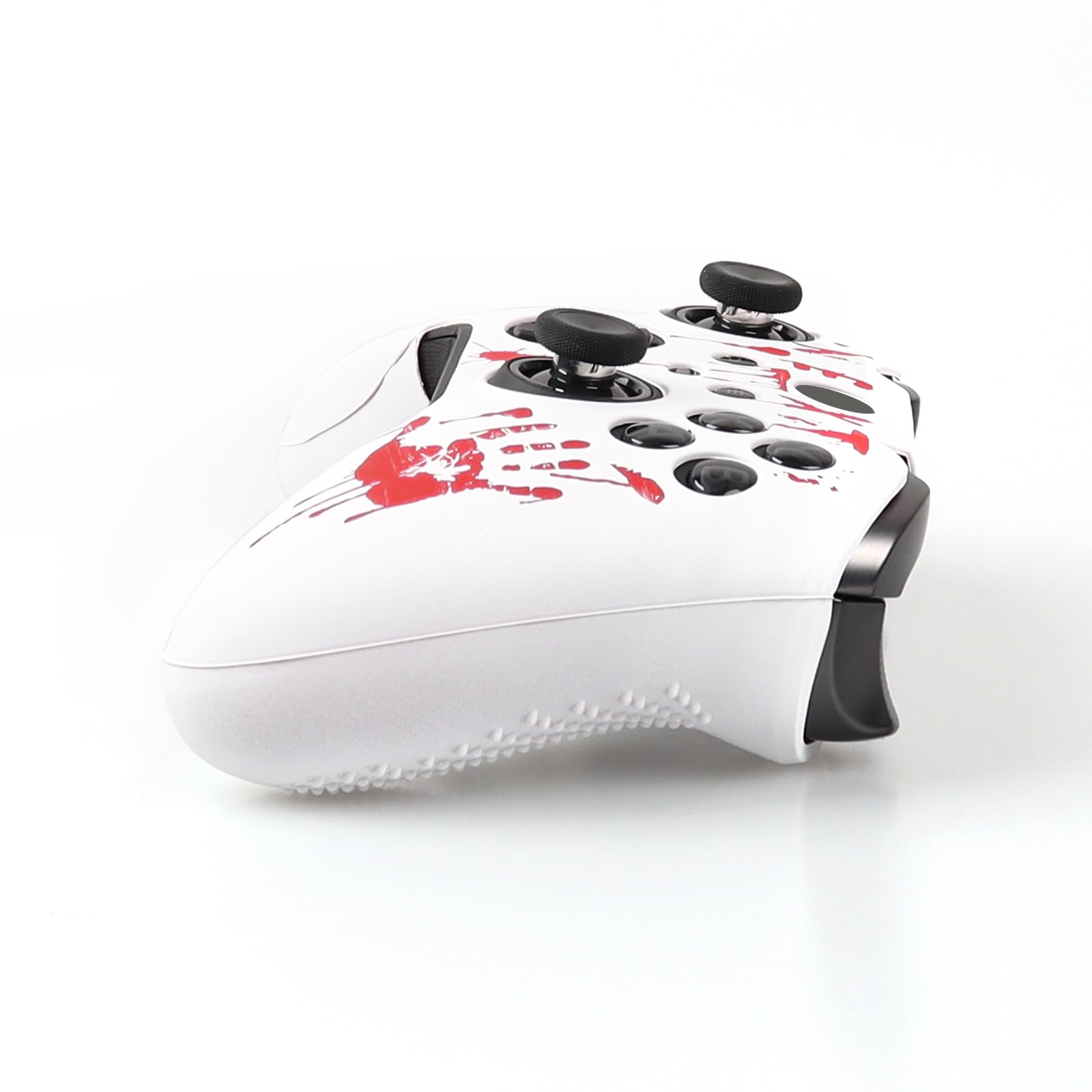 RALAN Laser Blood Handprint Design Anti-Slip Silicone Cover for Xbox Elite Wireless Controller Series 2 Core - 4 Thumb Grips, Protective Skin Case (White) - Perfect for Gaming, Streaming & Esports