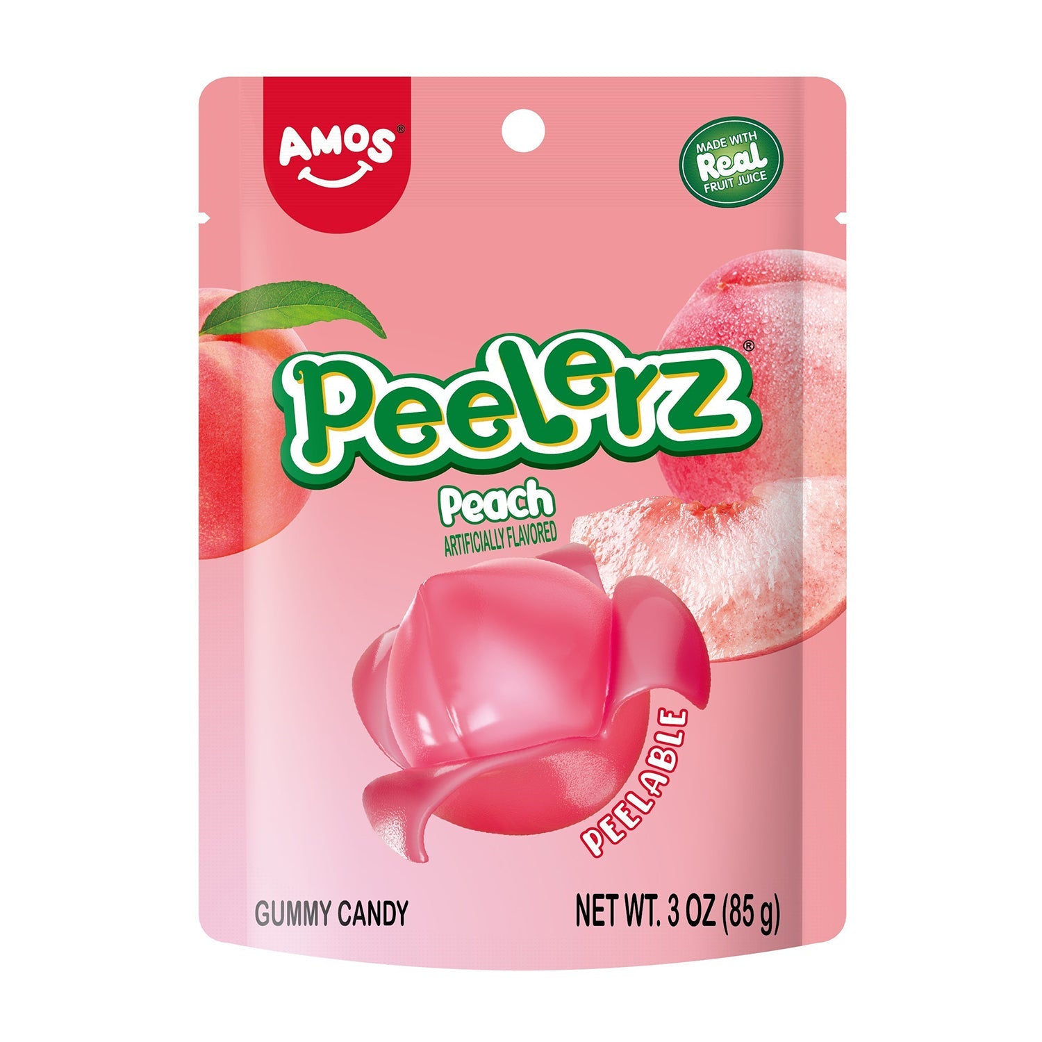 Amos Peelerz Peelable Gummy Peach Candy - 6oz Resealable Bag - Sweet & Chewy Peach Flavored Treats for Kids, Parties & Snacking