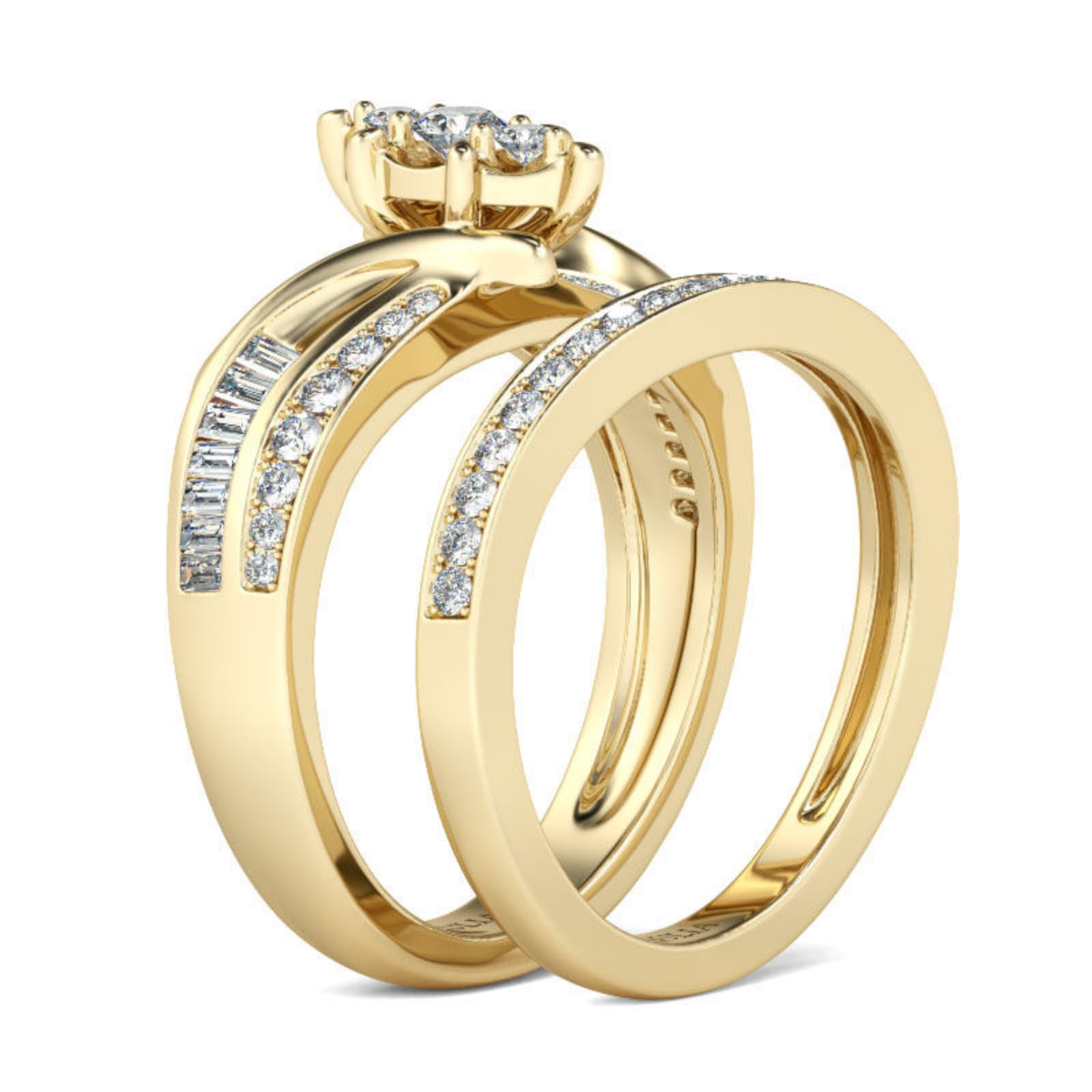 Jeulia 14K Gold Plated Sterling Silver Round Cut Cluster Ring Set for Women - Engagement, Anniversary, Wedding, Promise Band with Jewelry Box - Perfect for Bridal Jewelry, Valentine's Day Gift & Special Occasions