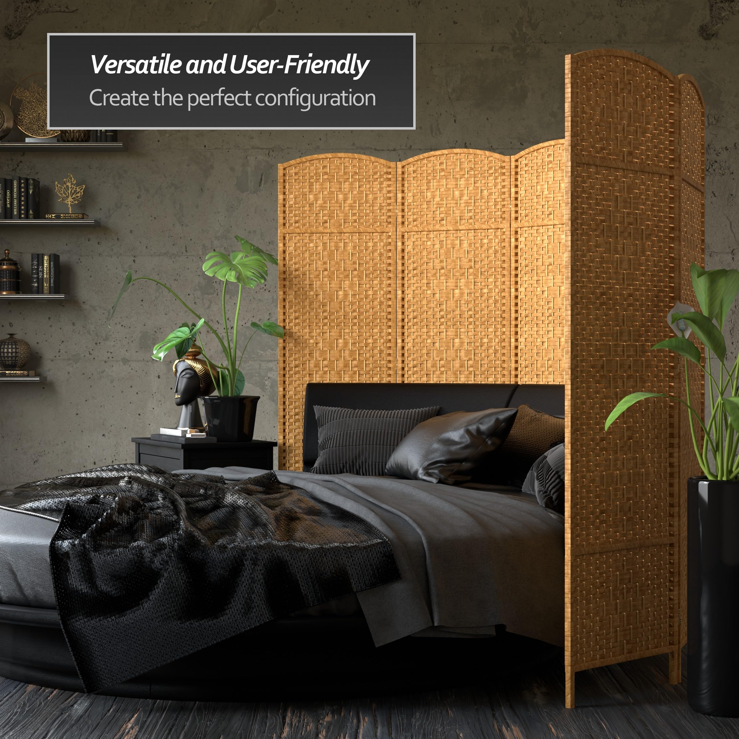 6 ft. Tall Diamond Weave Fiber Room Divider - Light Beige Red Lantern - 6 Panel Folding Privacy Screen for Home, Office, or Outdoor Use