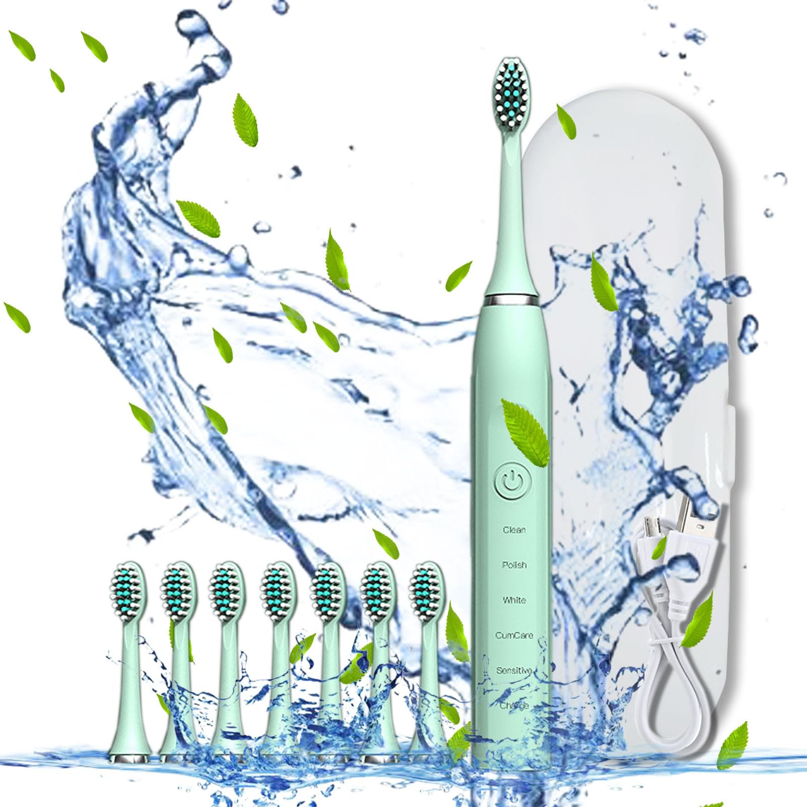 Fufafayo Electric Toothbrush with 8 Brush Heads & Travel Case - 5 Cleaning Modes, 20-Speed Timer, IPX7 Waterproof - Perfect for Travel, Home & Family Oral Care (4 Colors)