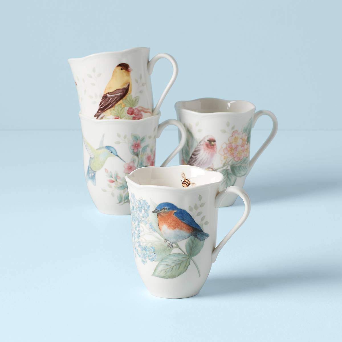 Butterfly Meadow Flutter Coffee Mugs Set of 4 - Ceramic Tea Cups with Colorful Butterfly Design, Perfect for Home, Office, or Gift Giving