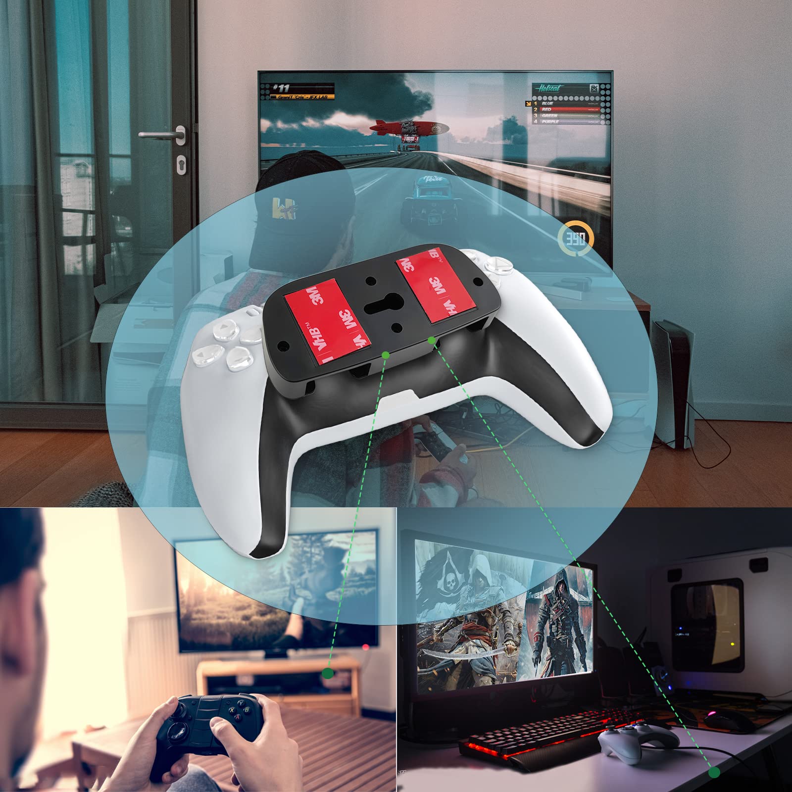 RUKUHOT 2-Pack Under Desk Controller Holder for PS5 & PS4 - No Drill Mount Stand, Organizer Storage Rack - Perfect for Gaming Setup, Office & Bedroom Organization