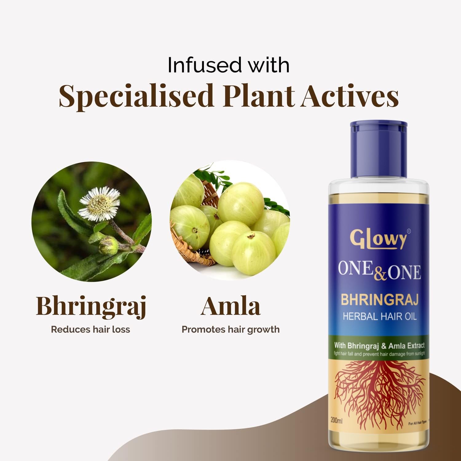 GLOWY Ayurvedic Maha Bhringraj Hair Oil with Amla Extracts - Natural Herbal Treatment for Scalp Massage, Hair Growth, Reduce Hair Fall & Strengthen Hair | Perfect for Daily Hair Care & Relaxing Scalp Therapy