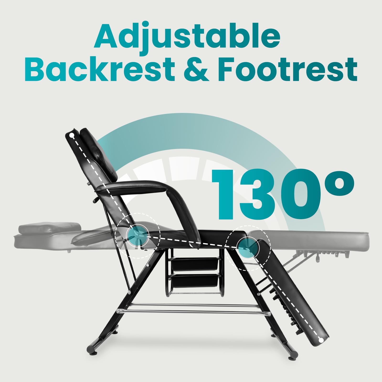 Adjustable Facial Bed Massage Table with 360° Swivel Stool & 2 Trays - Professional Tattoo Chair & Lash Table for Spa, Salon, Barber Shop | Perfect for Massage Therapy, Beauty Treatments & Tattoo Sessions