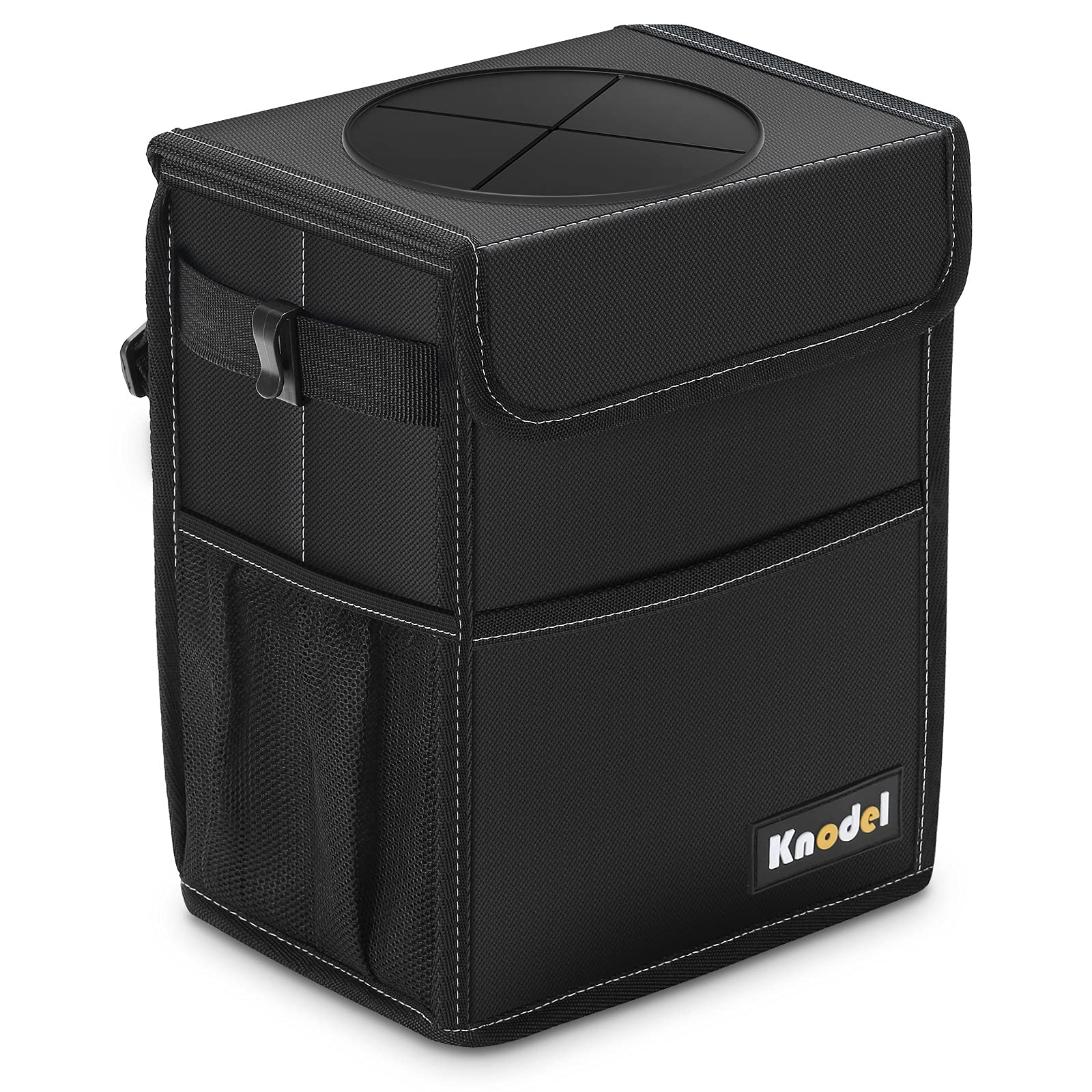 K KNODEL Waterproof Car Trash Can with Lid - Leak-Proof Hanging Car Garbage Bin for SUV, Truck & Vehicle (Medium, Black) - Perfect for Road Trips, Commuting & Keeping Your Car Clean