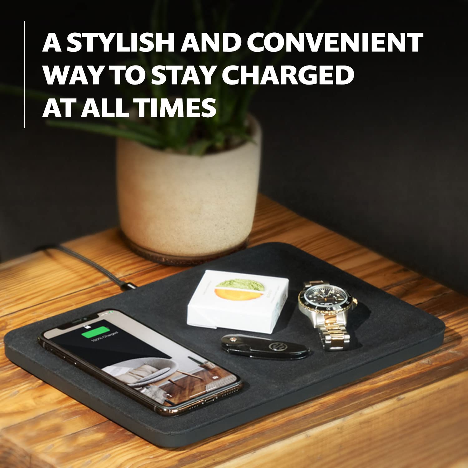 Courant Catch:3 Belgian Linen Wireless Charging Station & Valet Tray (Camel) - Fast Qi-Certified Charger for iPhone 16/15/14/13/12/11/X/SE, Galaxy S24/S23/S22/S21/S20/Note, AirPods Pro - Perfect for Nightstand, Office Desk, and Gift Giving