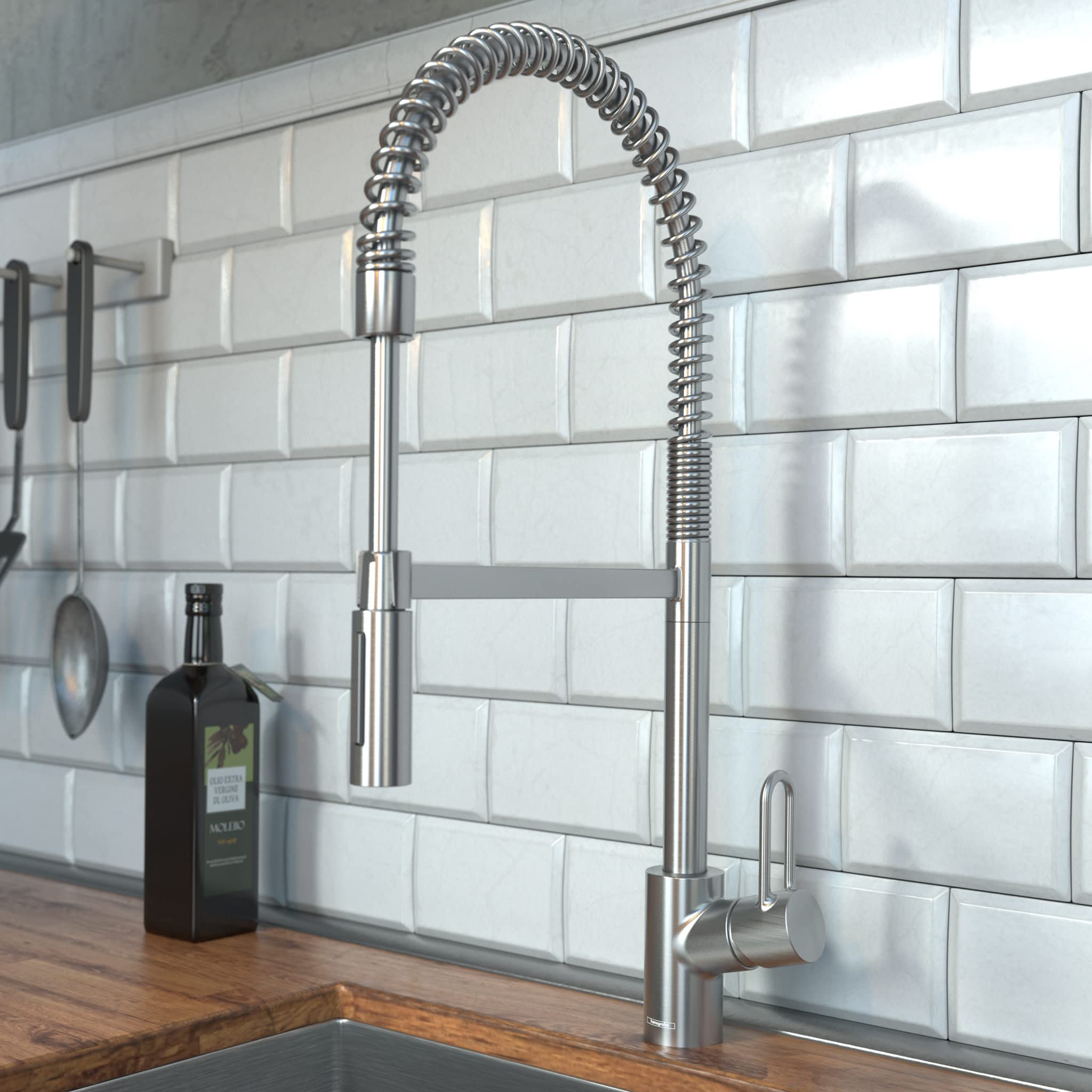 Hansgrohe Talis Loop Stainless Steel Commercial Kitchen Faucet with Pull Down Sprayer - High Arc Sink Faucet for Restaurant & Home Kitchen (Model 04700805) - Perfect for Food Prep, Dish Washing & Commercial Use