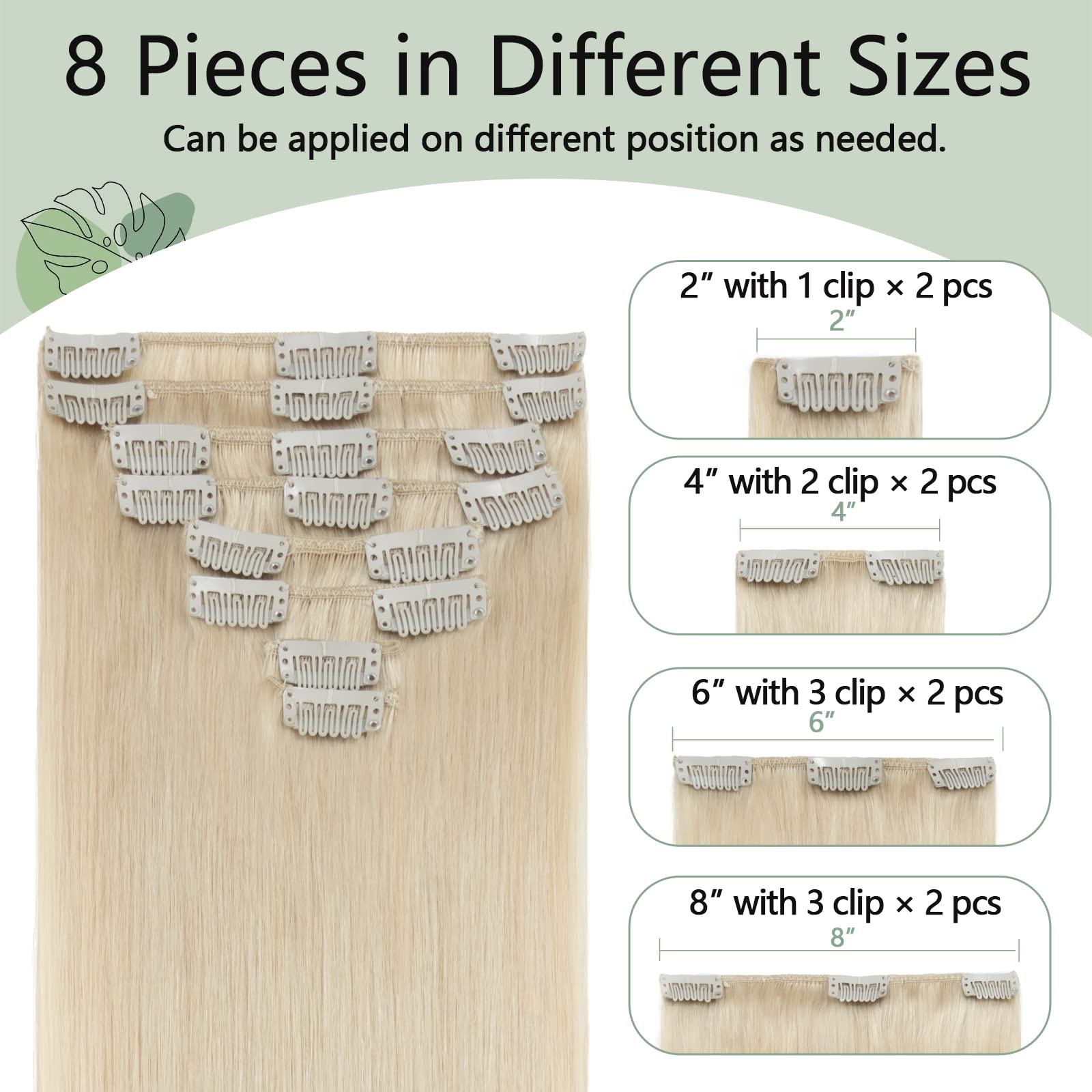 Premium 10-Inch Clip-In Human Hair Extensions - 8-Piece Full Head Set (70g) - #60 Platinum Blonde - Straight & Silky Soft for Natural Volume & Length - Perfect for Parties, Weddings & Daily Styling